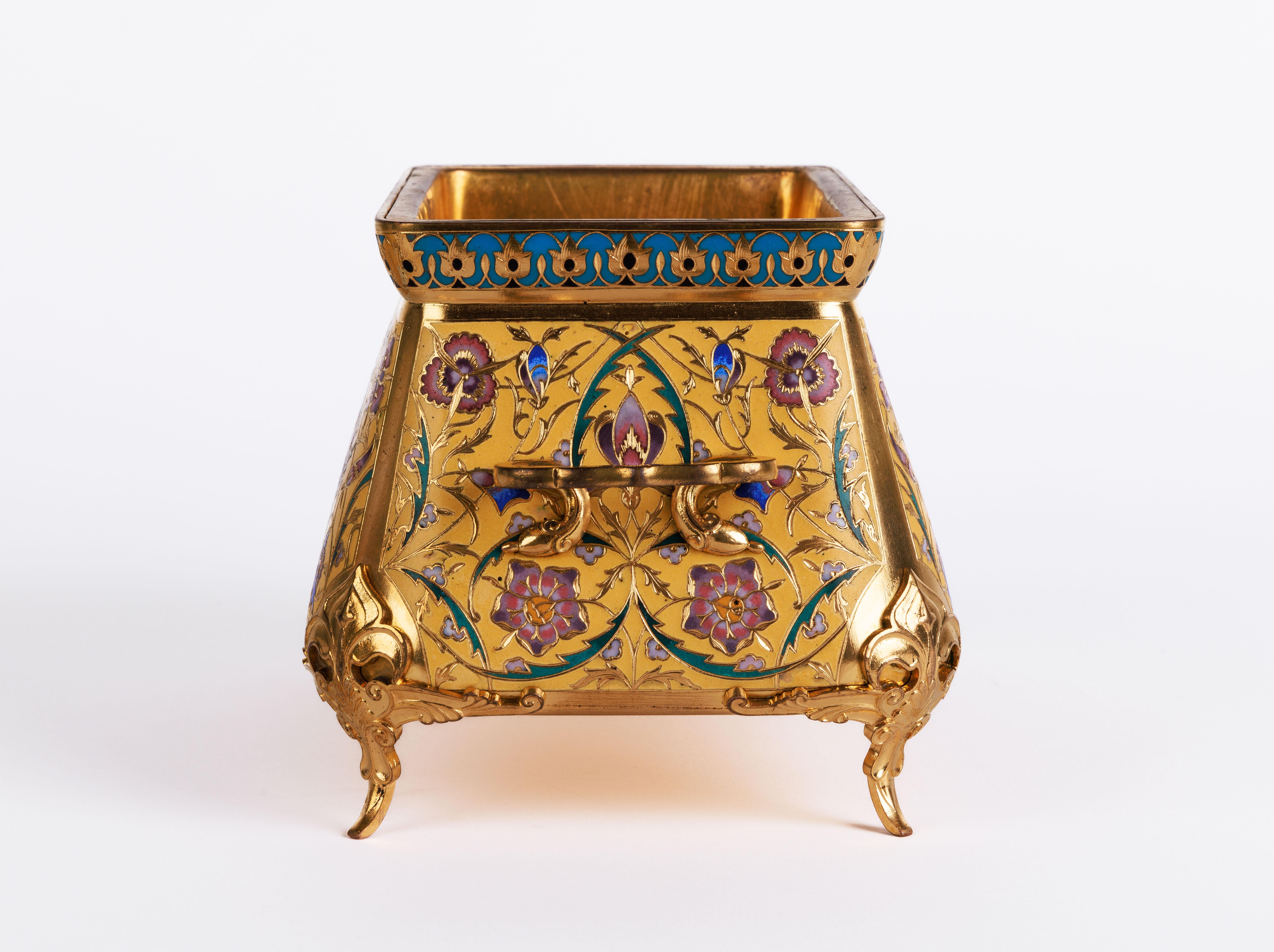 F. Barbedienne, A Suite of Three French Ormolu and Champleve Enamel Jardinieres  For Sale 11
