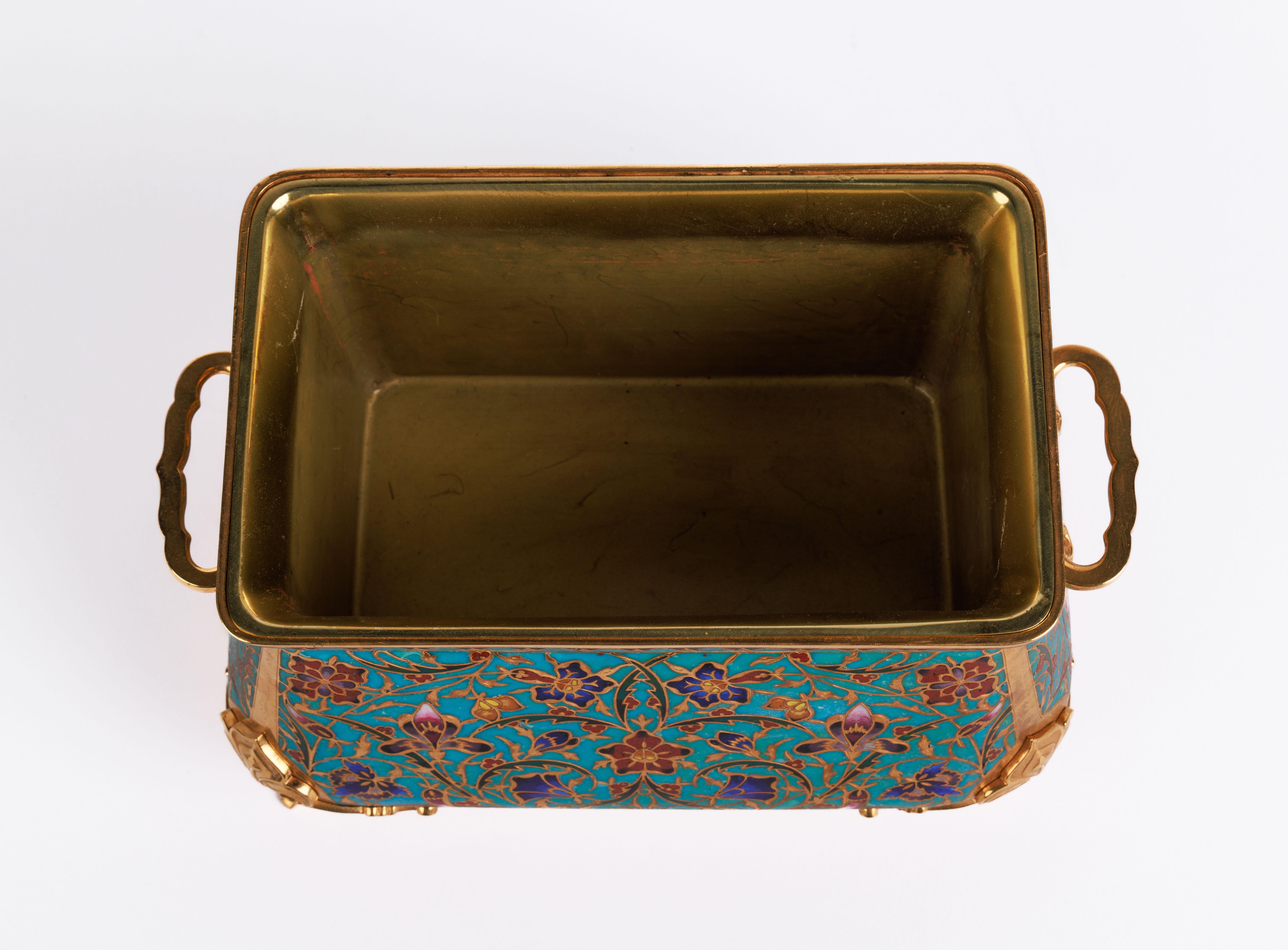 Bronze F. Barbedienne, A Suite of Three French Ormolu and Champleve Enamel Jardinieres  For Sale