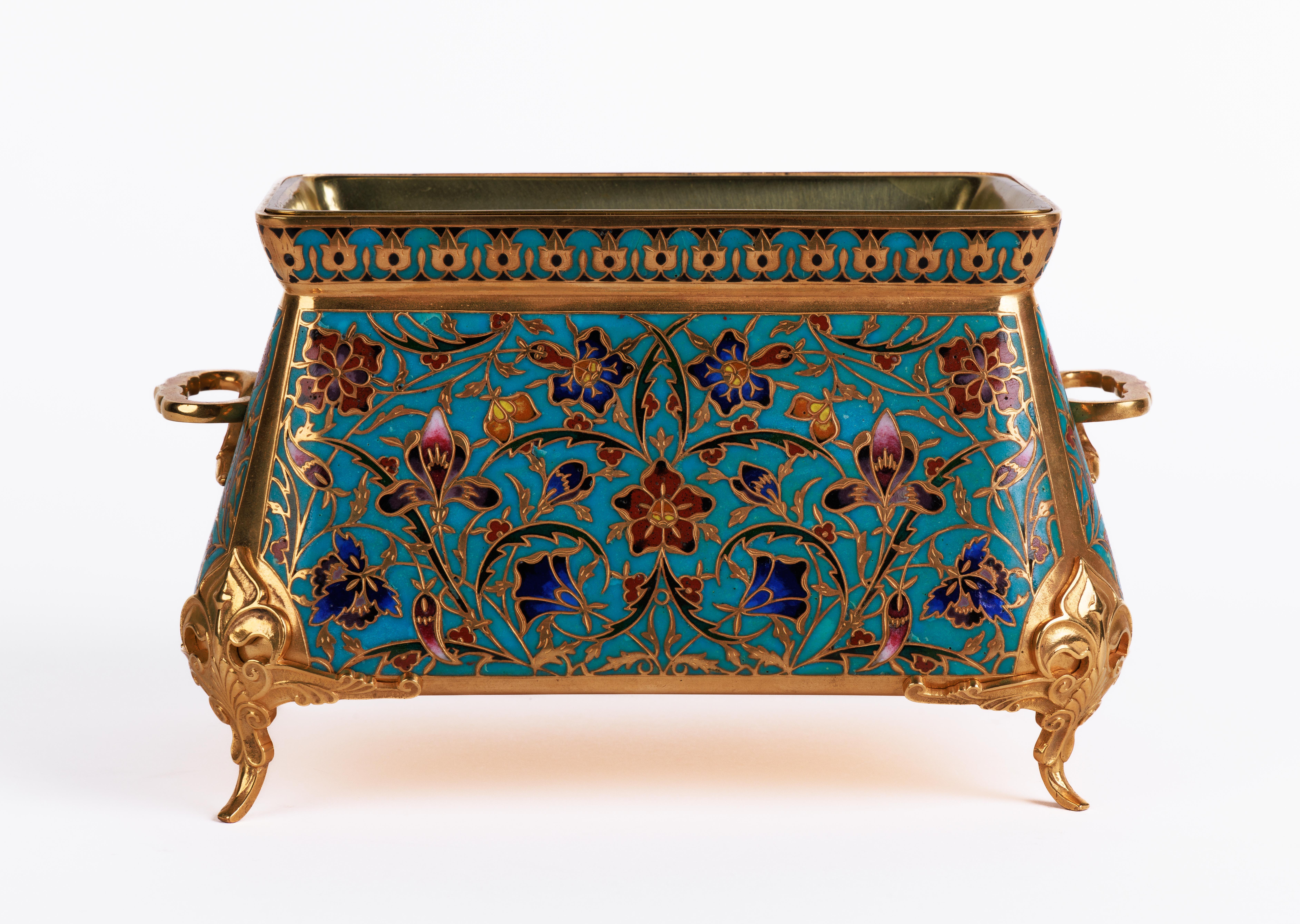 F. Barbedienne, A Suite of Three French Ormolu and Champleve Enamel Jardinieres  For Sale 1