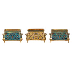Antique F. Barbedienne, A Suite of Three French Ormolu and Champleve Enamel Jardinieres 