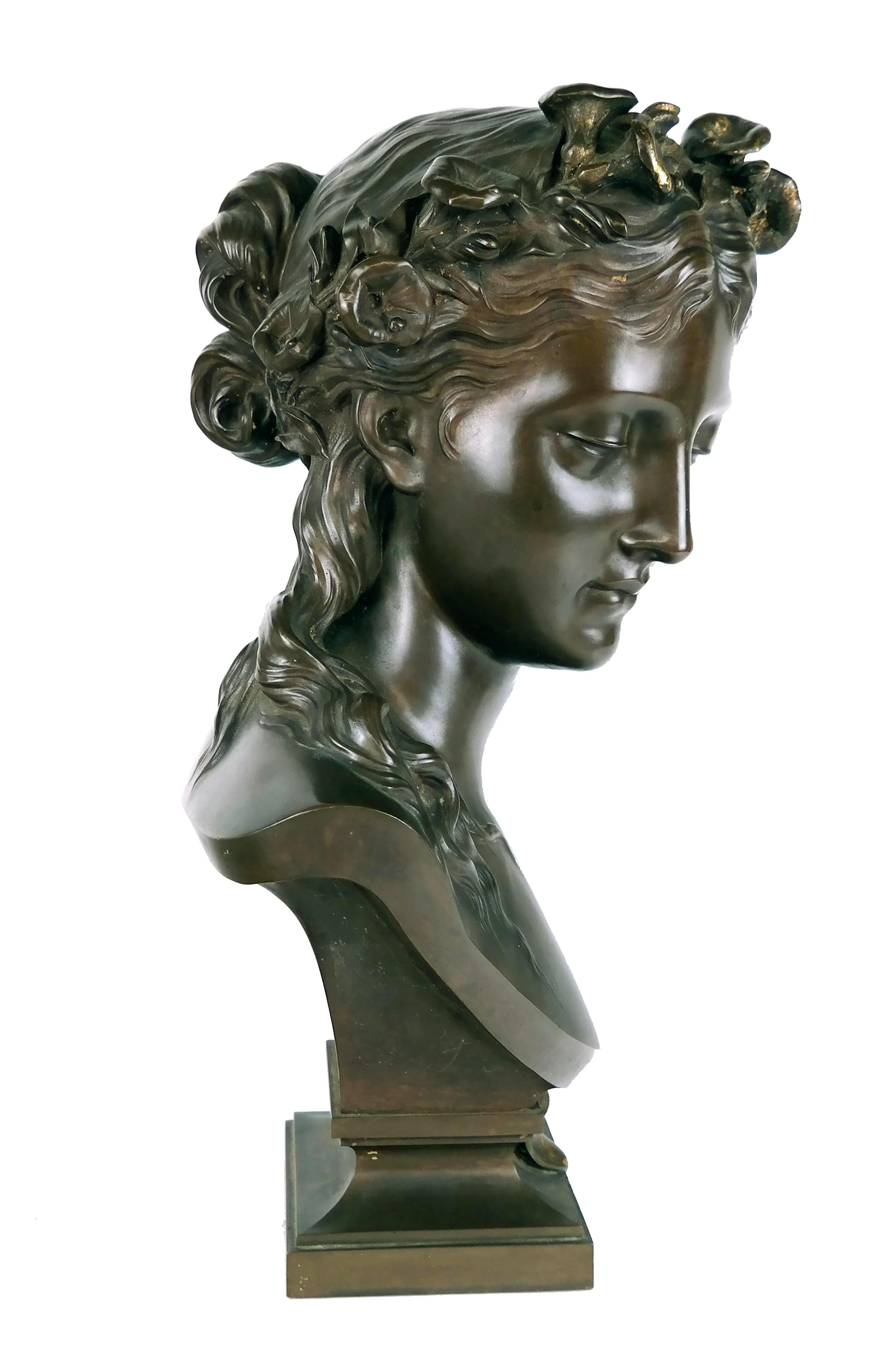 Neoclassico F. Barbedienne Busto di donna in bronzo in vendita