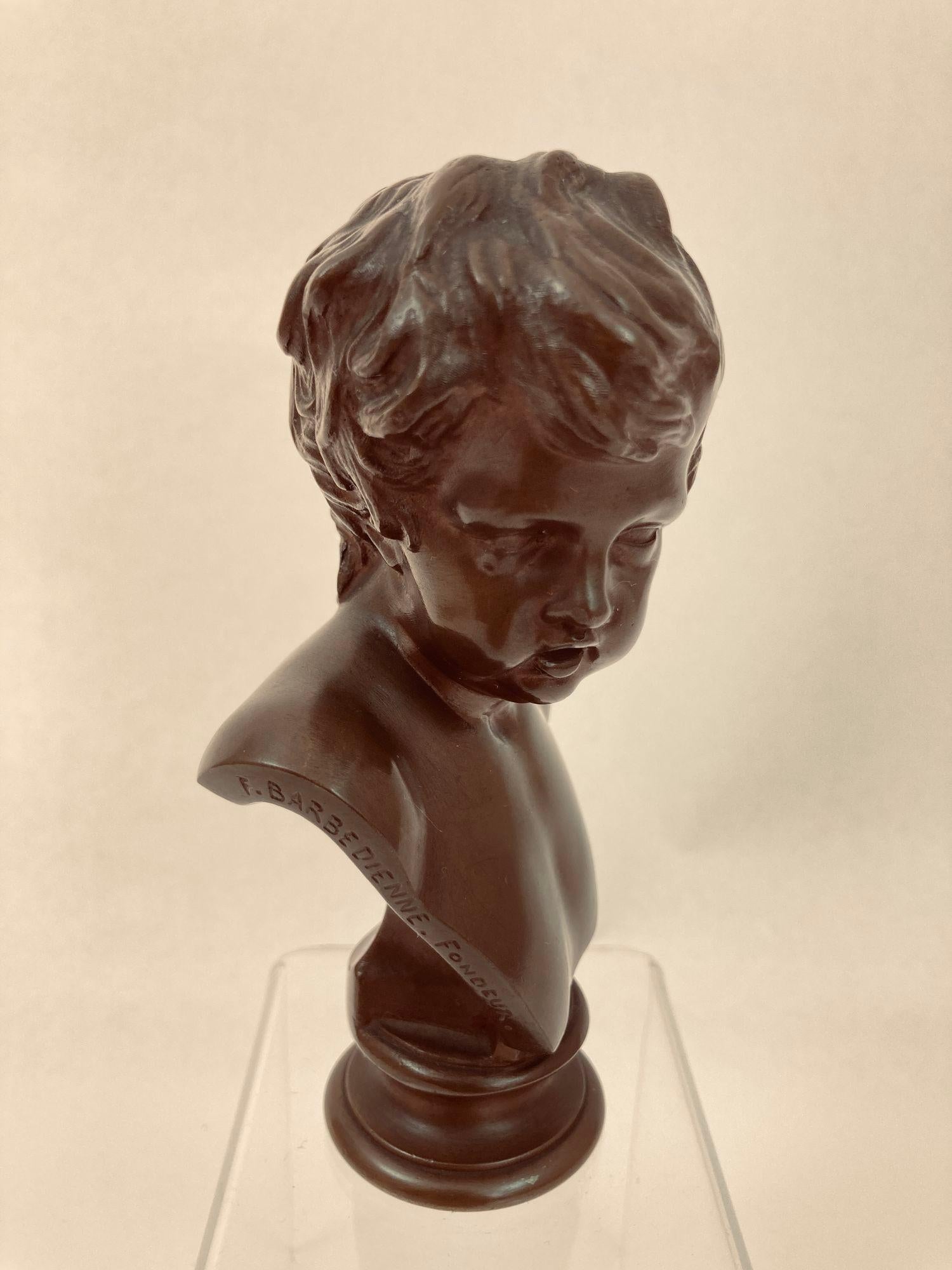 Bronzo F. Fonderia Barbedienne Busto in bronzo di un giovane in vendita