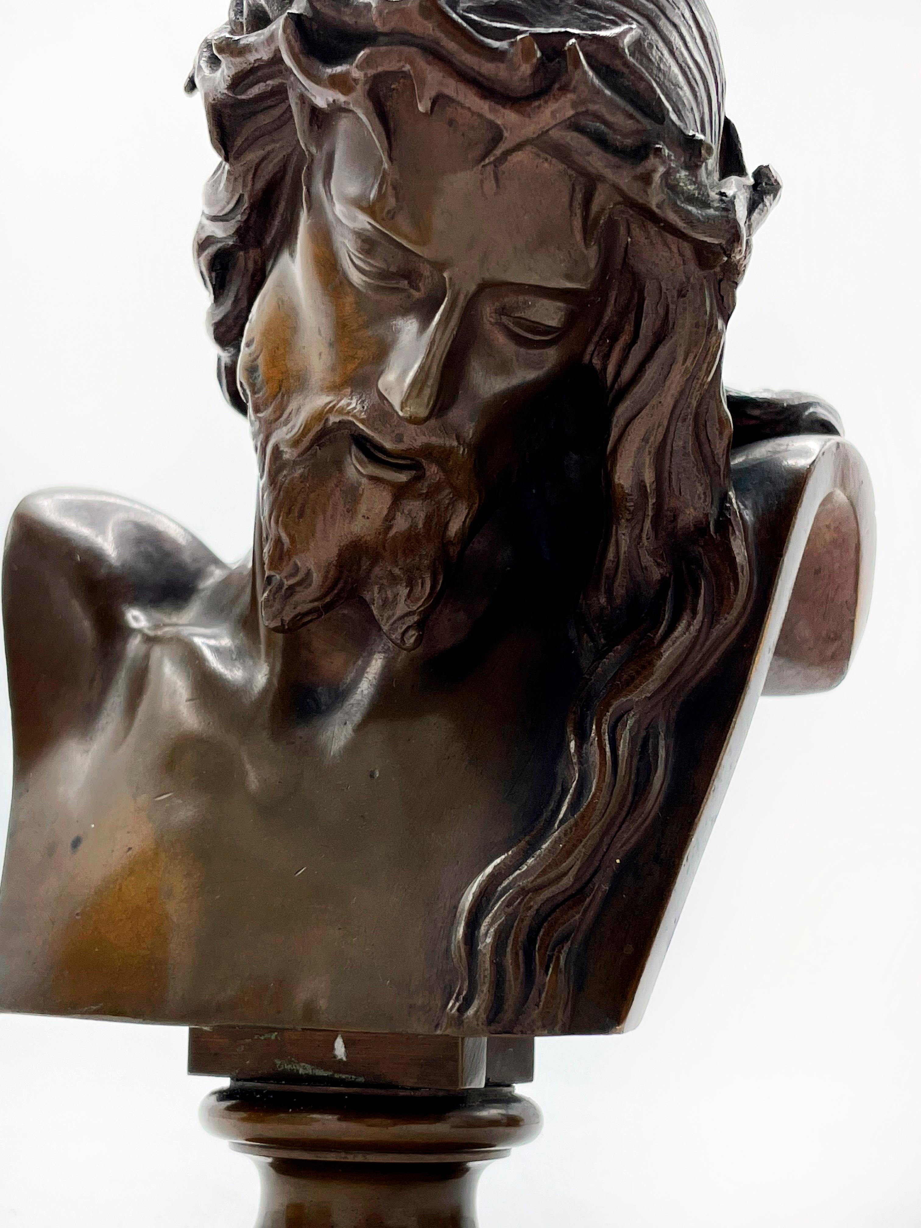 19th Century F. Barbedienne Foundry, French Bronze Bust of Jesus Christ For Sale