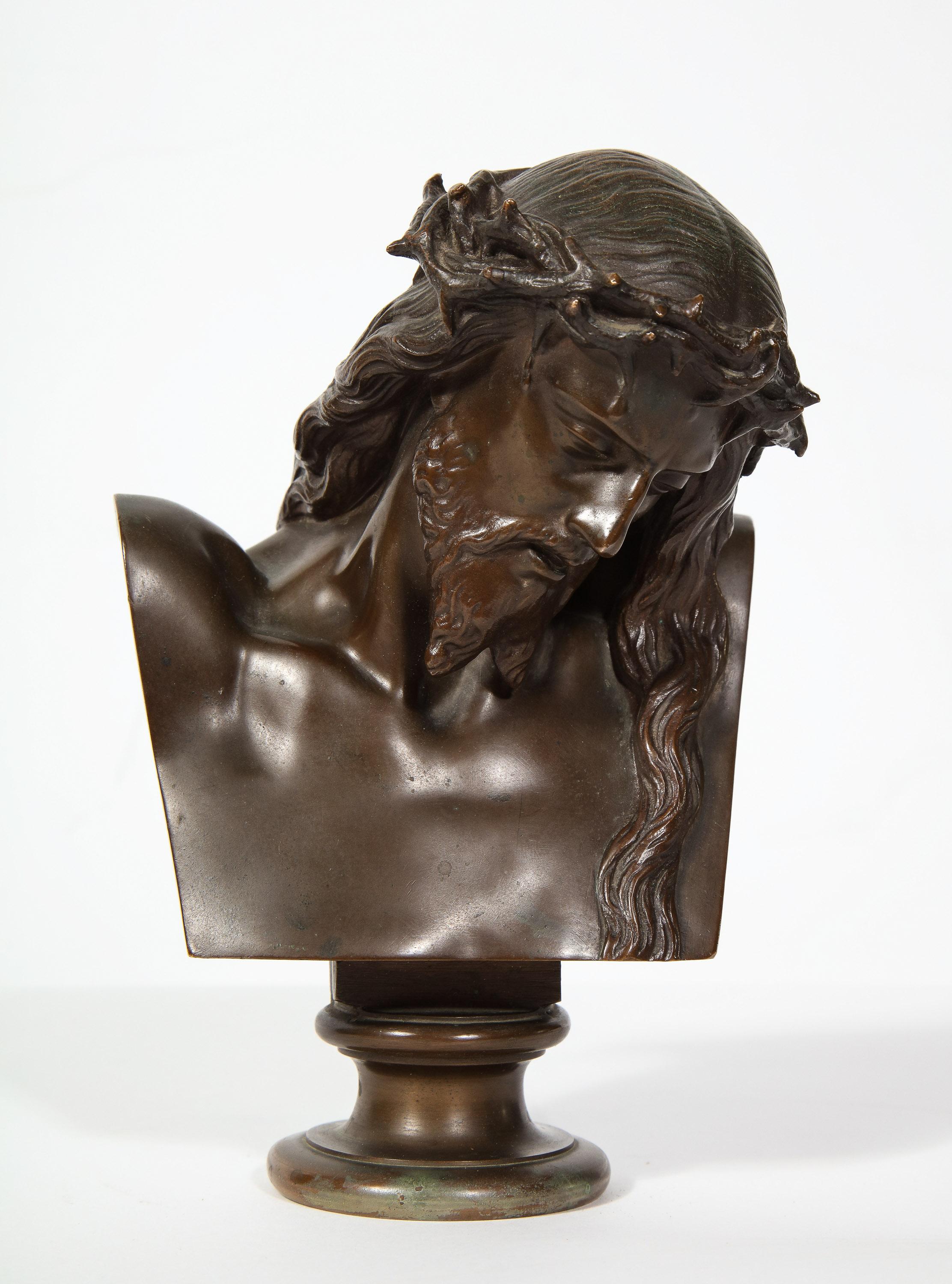 Jean-Baptiste Auguste Clesinger, French Bronze Bust of Jesus Christ, Barbedienne - Sculpture by F. Barbedienne Foundry