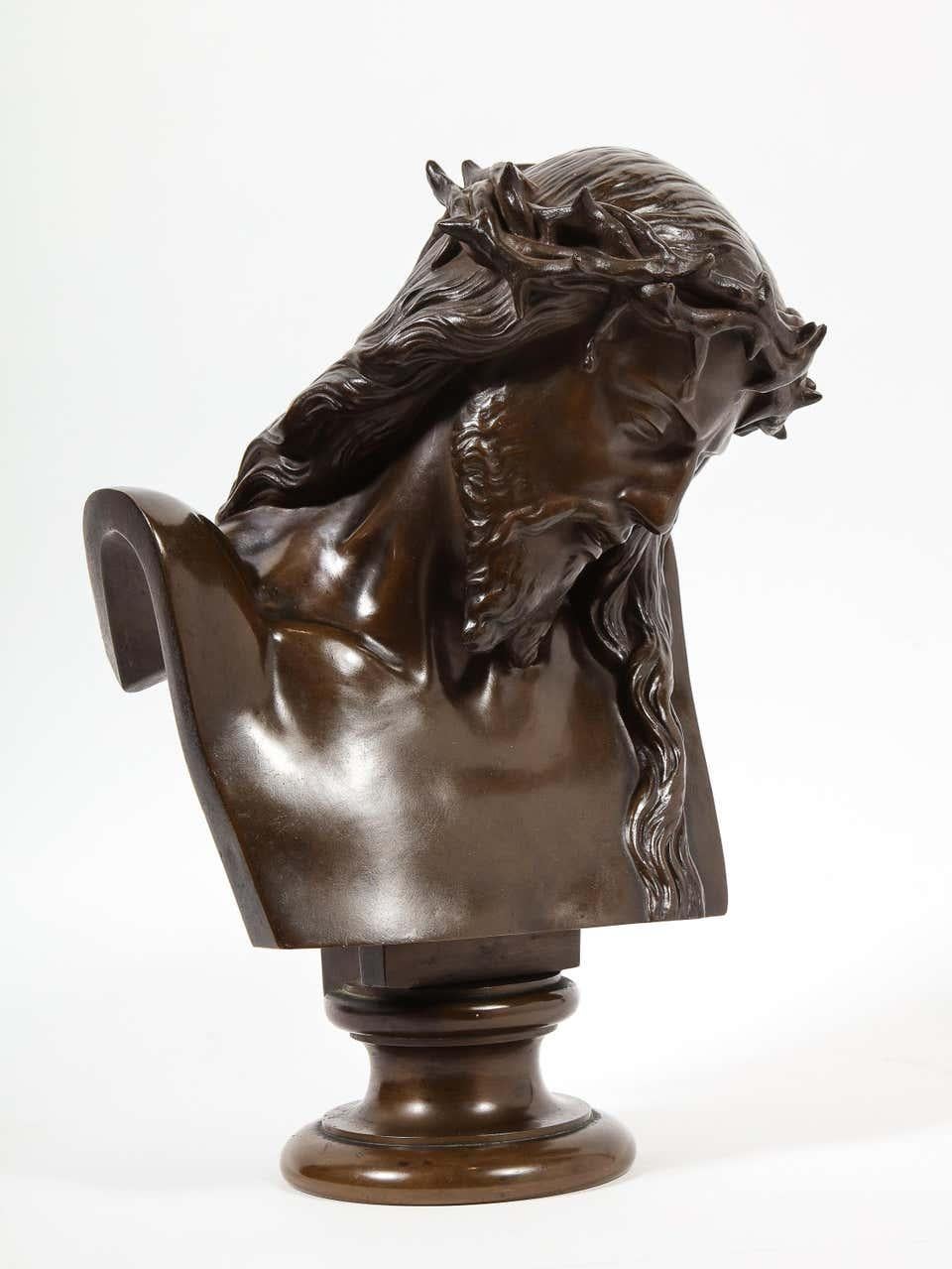 Jean-Baptiste Auguste Clesinger, French Bronze Bust of Jesus Christ, Barbedienne - Sculpture by F. Barbedienne Foundry