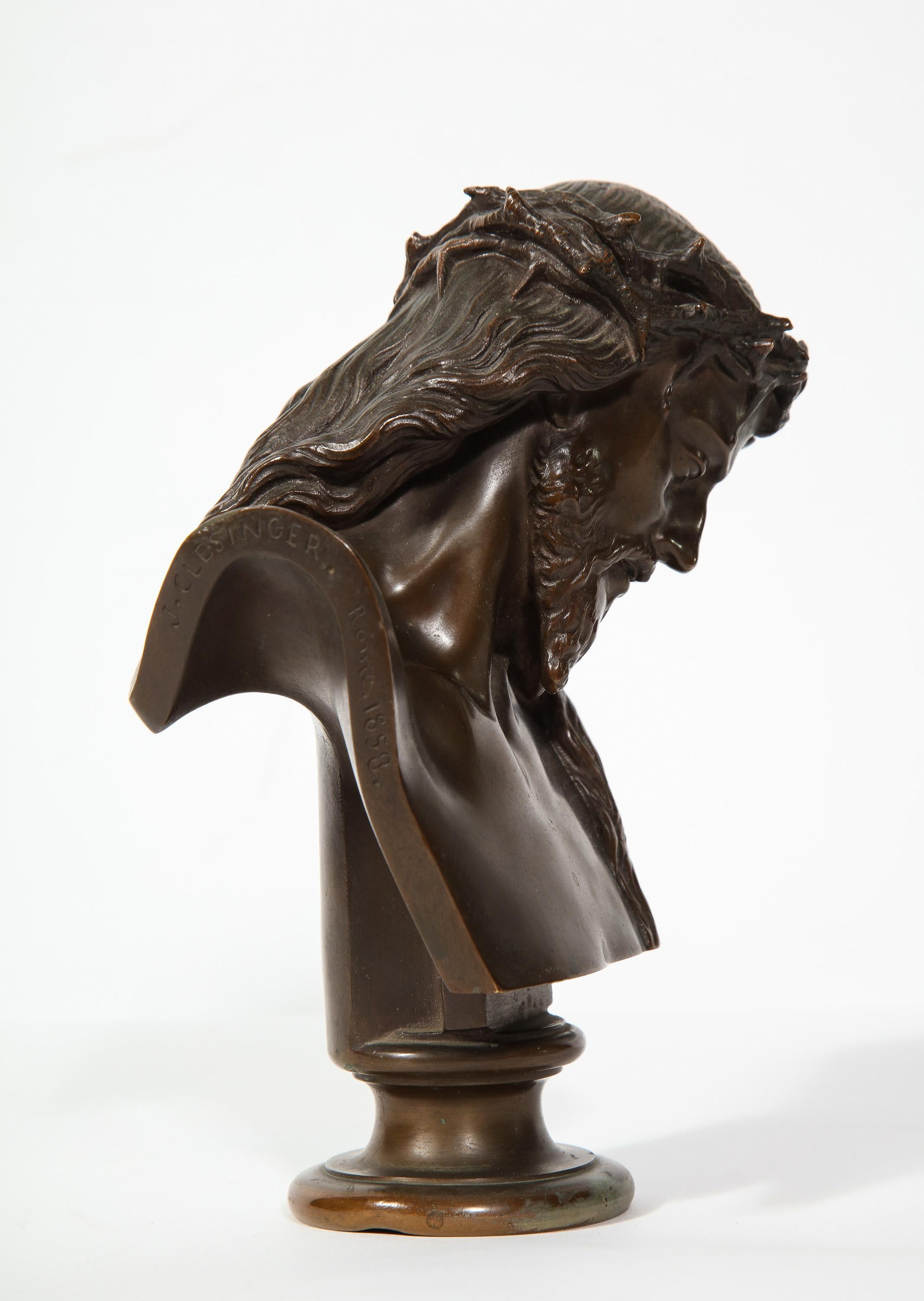 Jean-Baptiste Auguste Clesinger, French Bronze Bust of Jesus Christ, Barbedienne - Gold Figurative Sculpture by F. Barbedienne Foundry