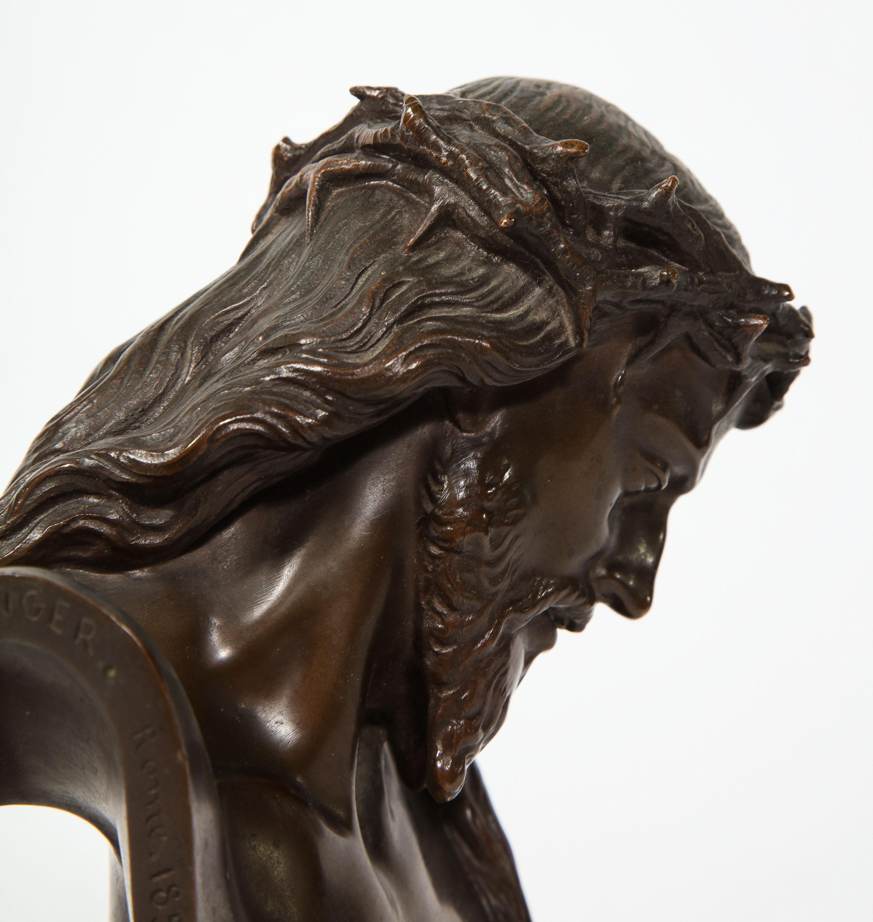 An exceptional French patinated realistic miniature bronze bust of Jesus Christ, 1858

Signed: J CLESINGER. 1858 and F. BARBEDIENNE FONDEUR, with the Reduction Mecanique seal.

Measures: 7.5