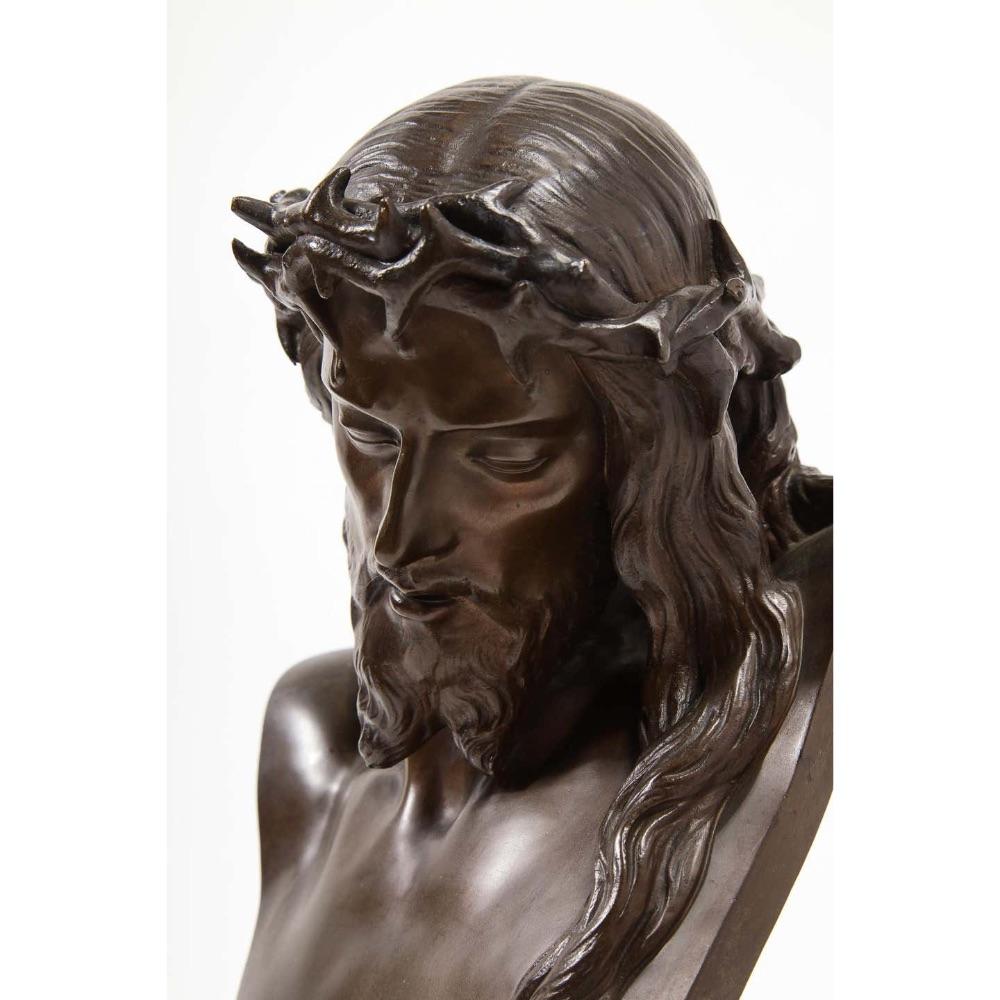 Jean-Baptiste Auguste Clesinger, French Bronze Bust of Jesus Christ, Barbedienne - Gold Figurative Sculpture by F. Barbedienne Foundry