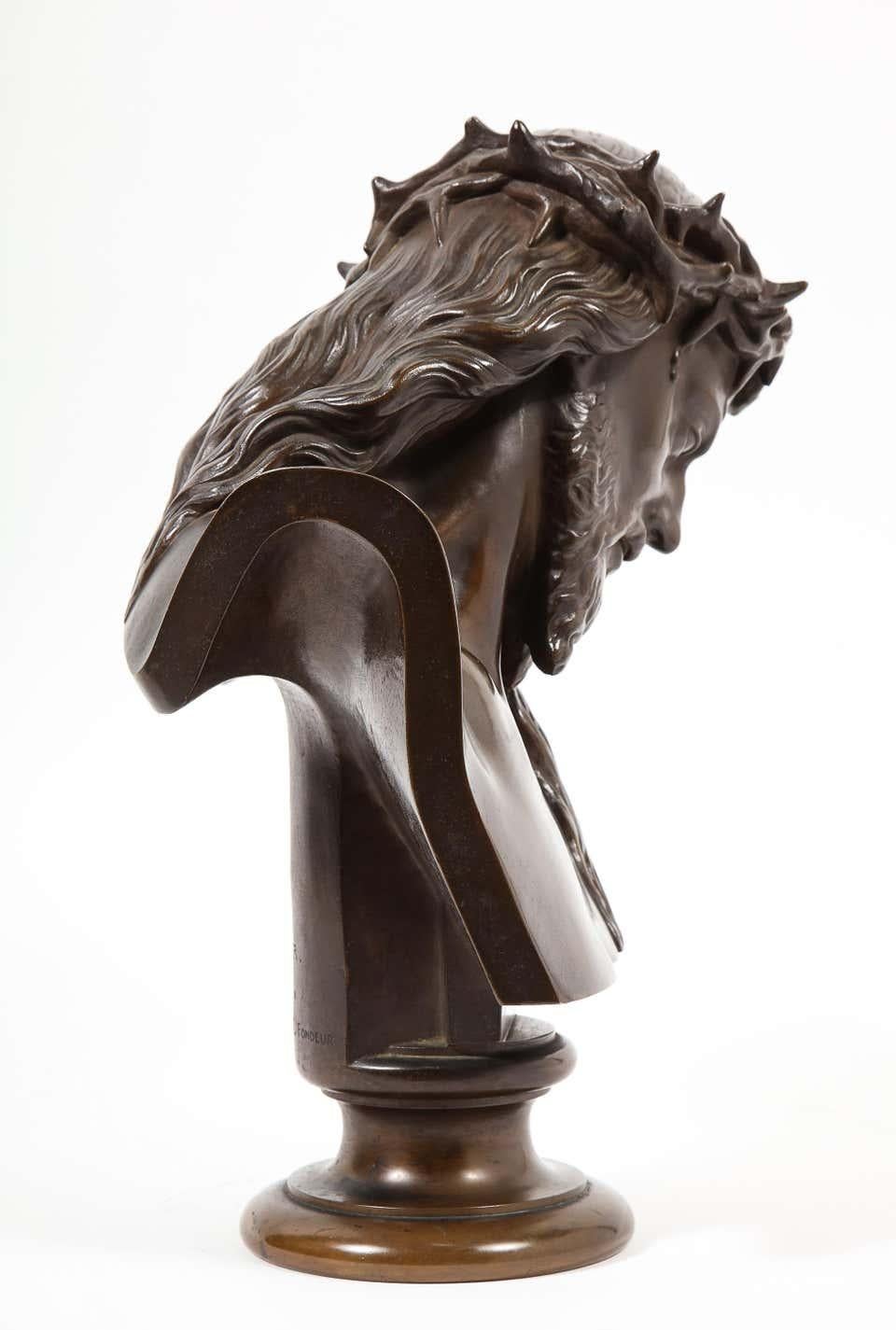 Jean-Baptiste Auguste Clesinger, French Bronze Bust of Jesus Christ, Barbedienne - Gold Figurative Sculpture by F. Barbedienne Foundry