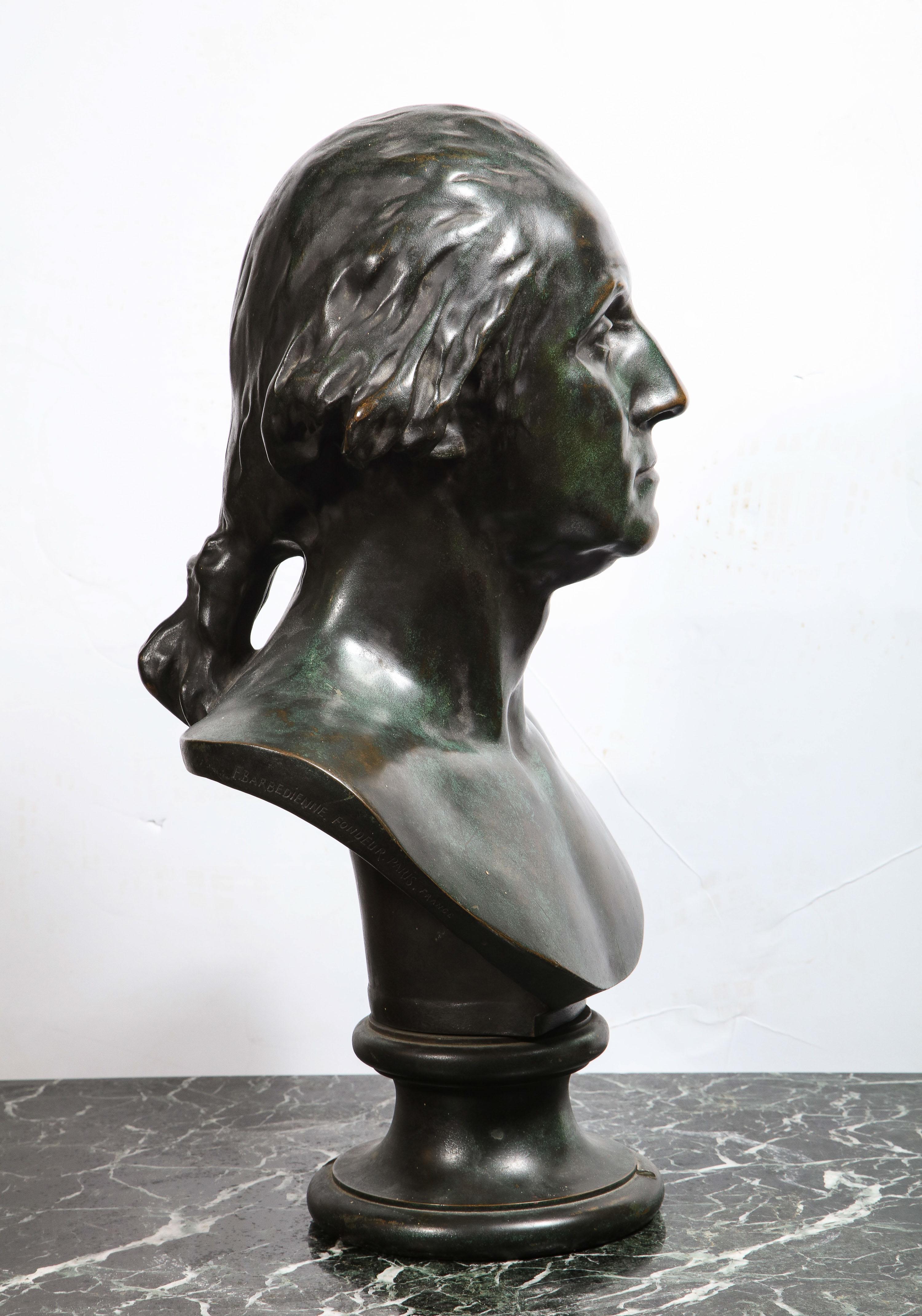 Large and Rare Patinated Bronze Bust of George Washington, by F. Barbedienne For Sale 4