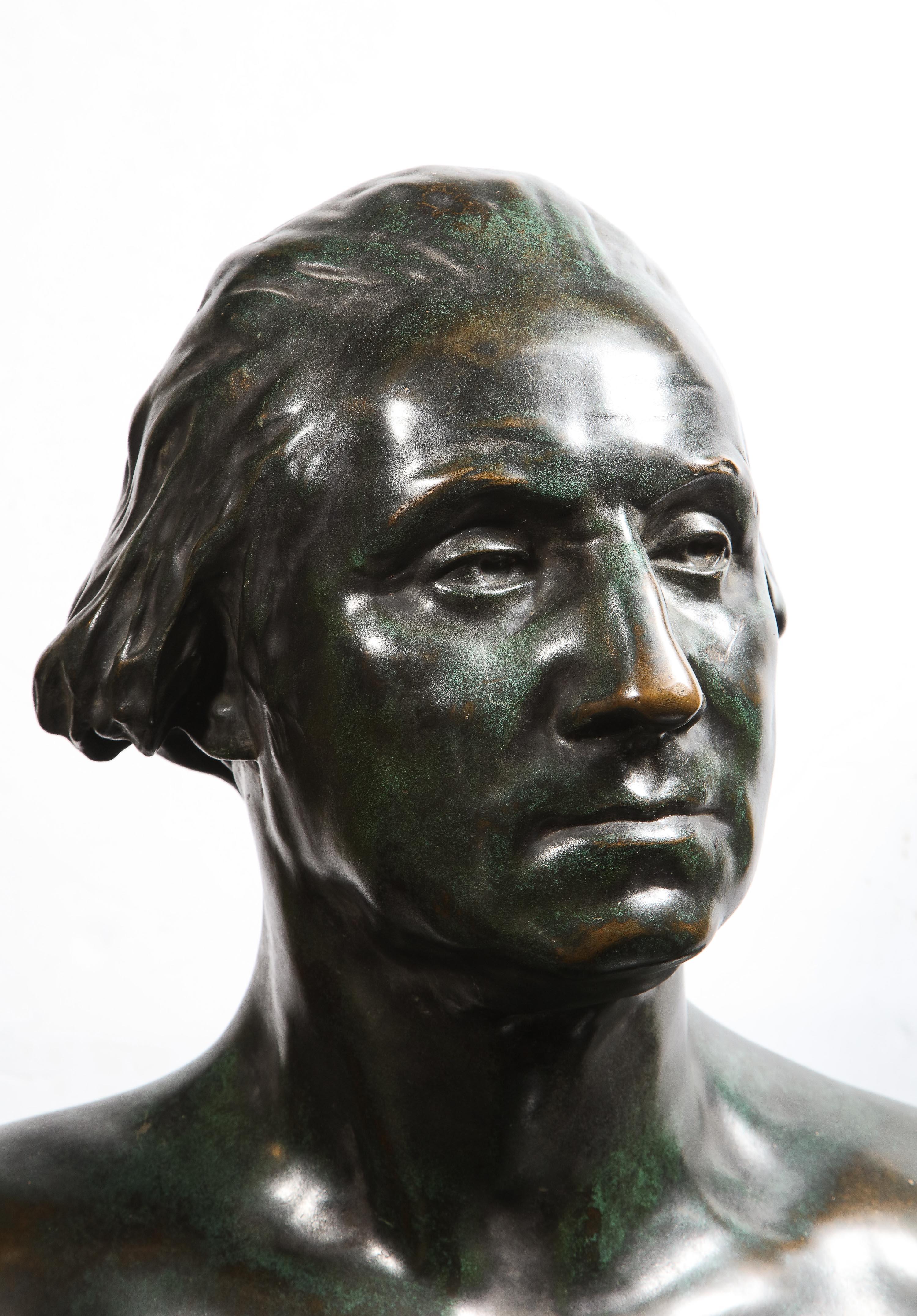 Large and Rare Patinated Bronze Bust of George Washington, by F. Barbedienne For Sale 8
