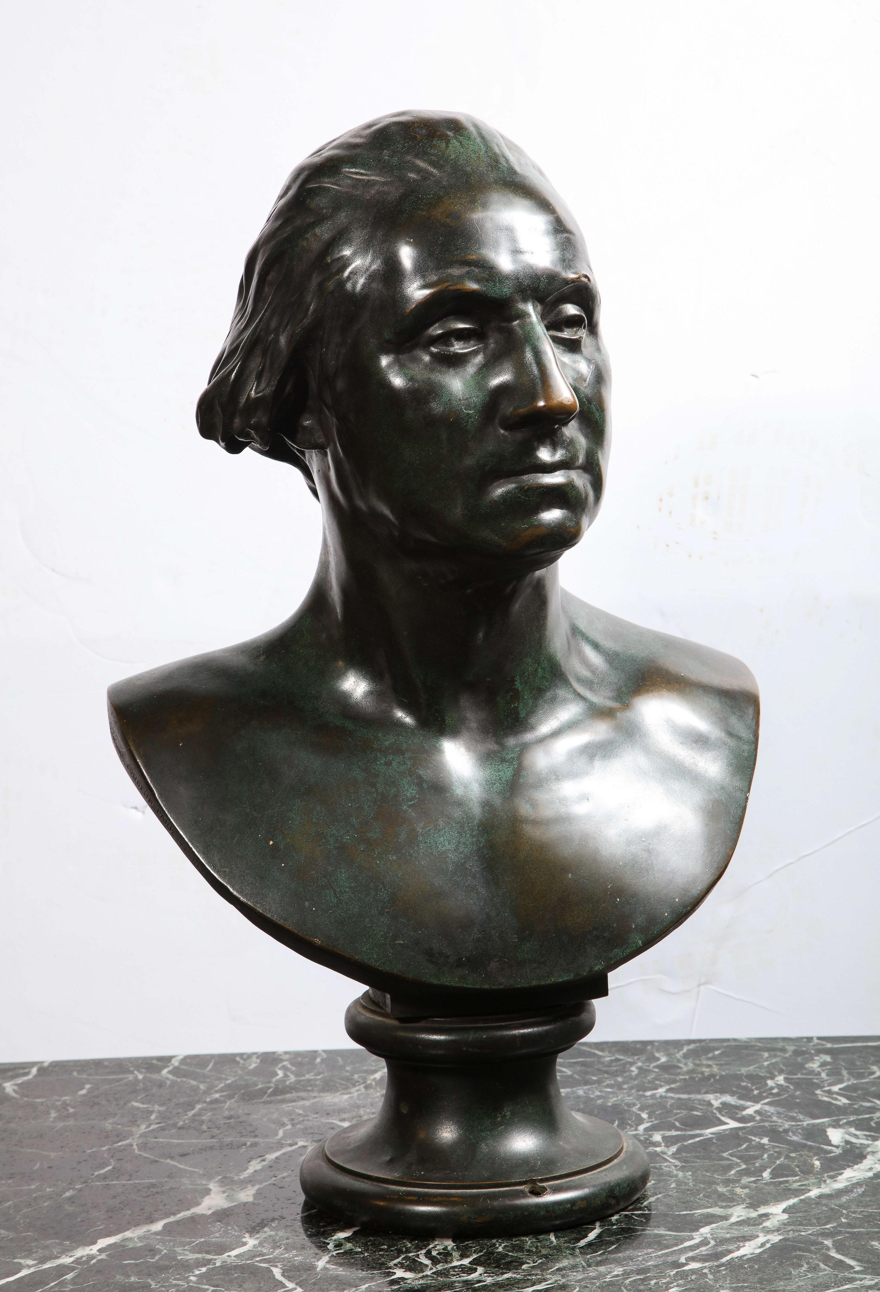 Large and Rare Patinated Bronze Bust of George Washington, by F. Barbedienne For Sale 9