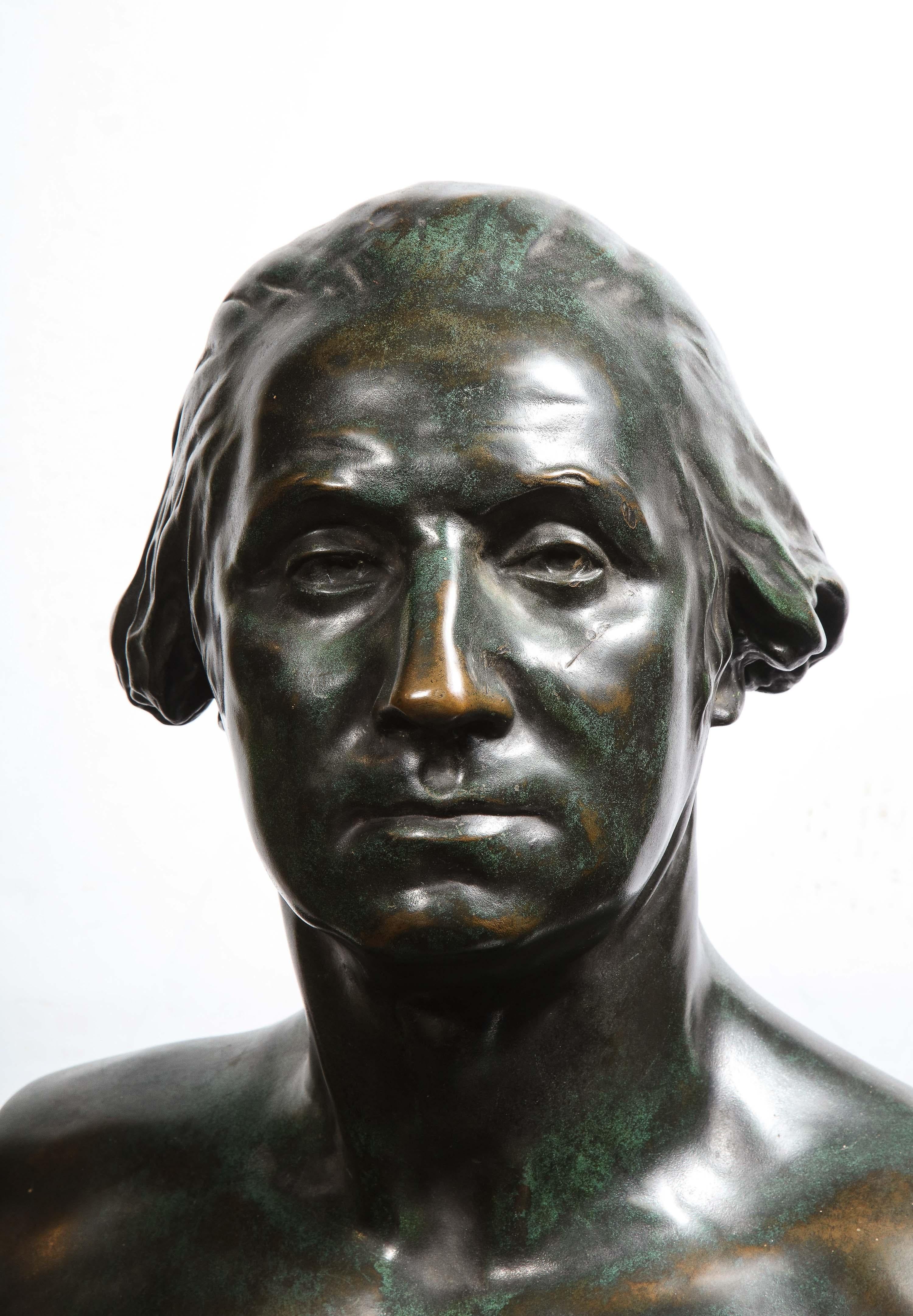 A Large and Rare Patinated Bronze Bust of George Washington, after Houdon by F. Barbedienne Foundry, circa 1870.

Very nice quality green patinated bronze bust of President Washington. After the famous model by Houdon.

Bronze busts of George
