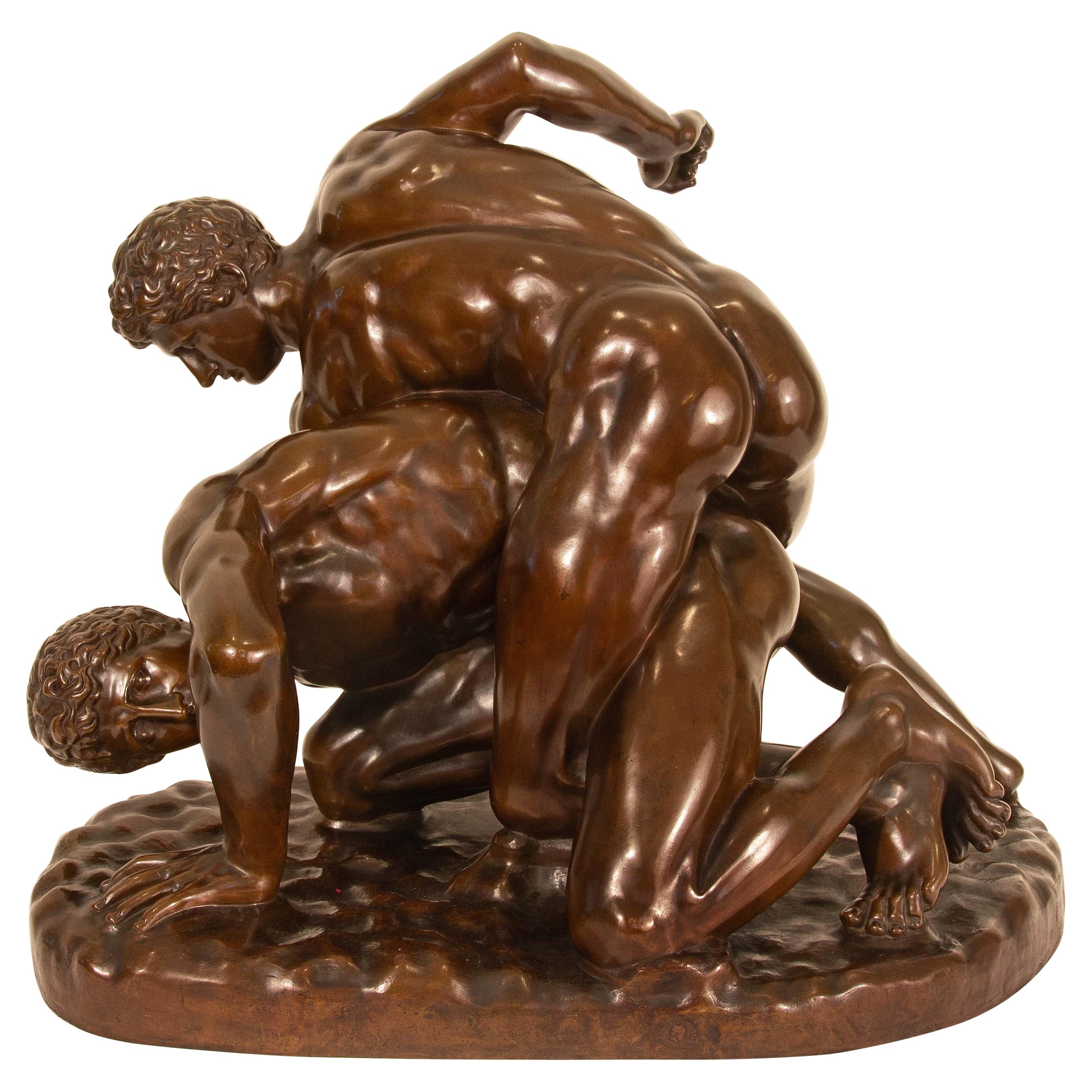 Grande bronzo Grand Tour greco-romano degli Uffizi Lottatori Ferdinand Barbedienne