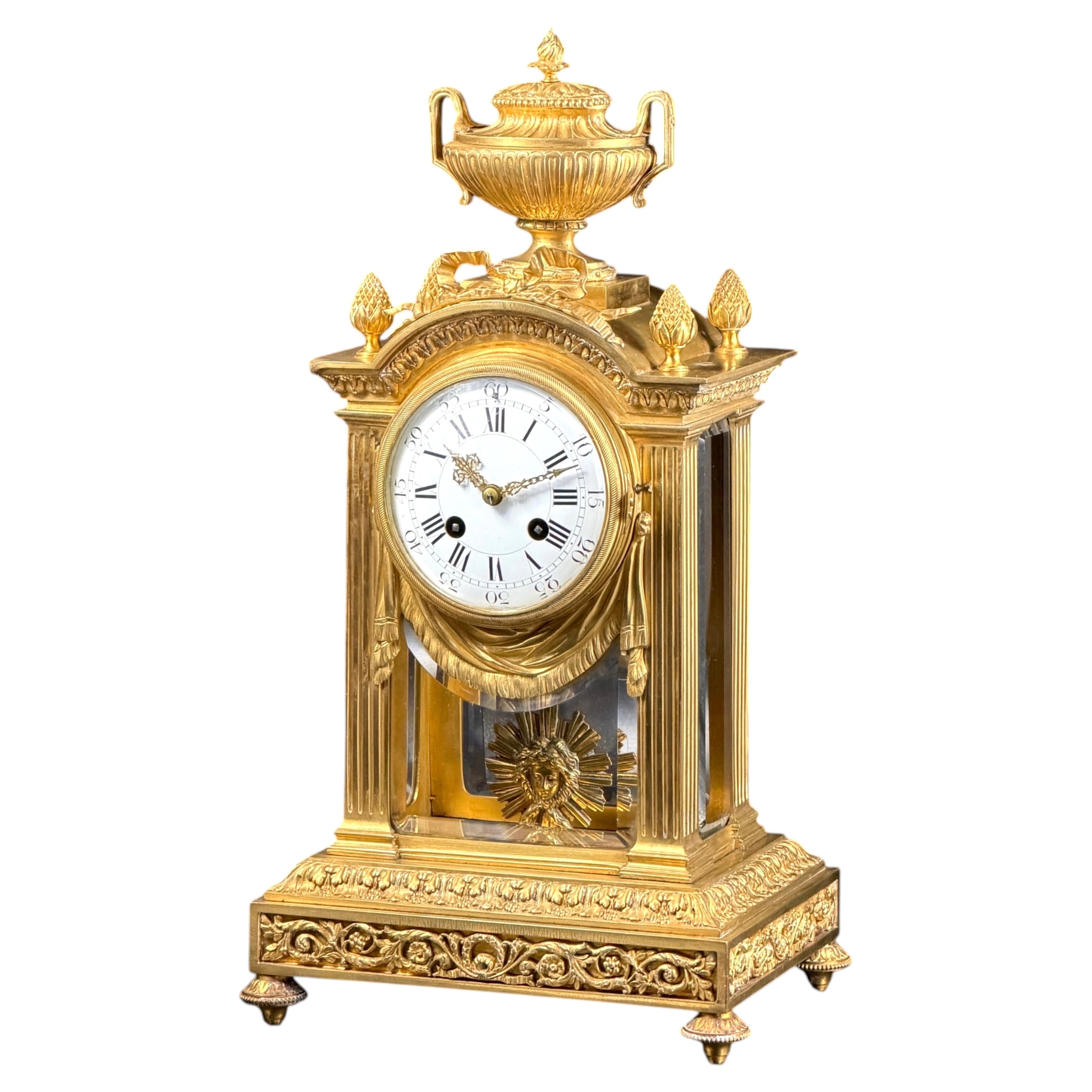 F. Barbedienne, French Louis XVI Style Ormolu Mantel Clock, Ed. Minart, c. 1852
