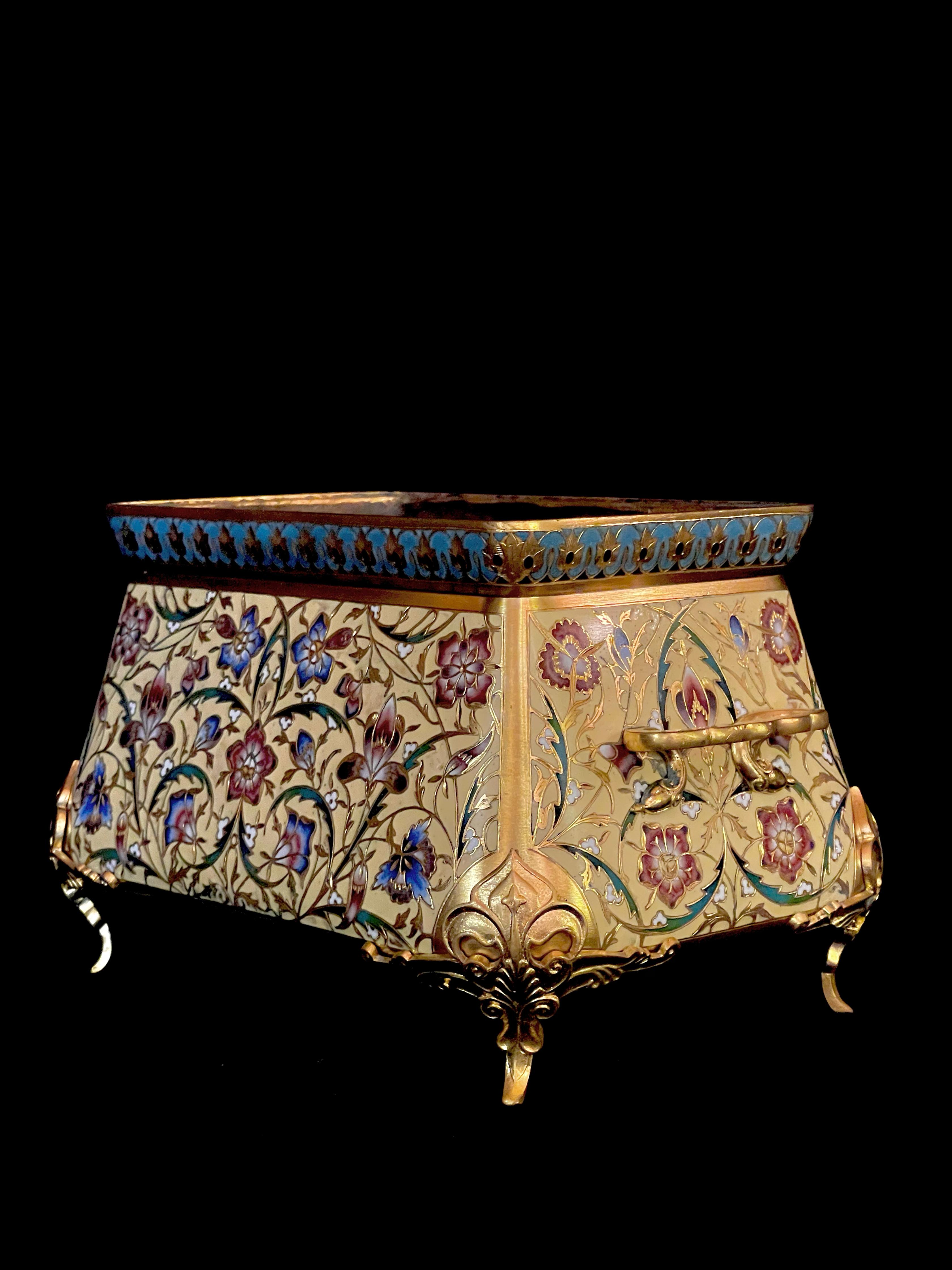 Louis XVI F. Barbedienne French Ormolu and Champlevé Enamel Jardinière For Sale