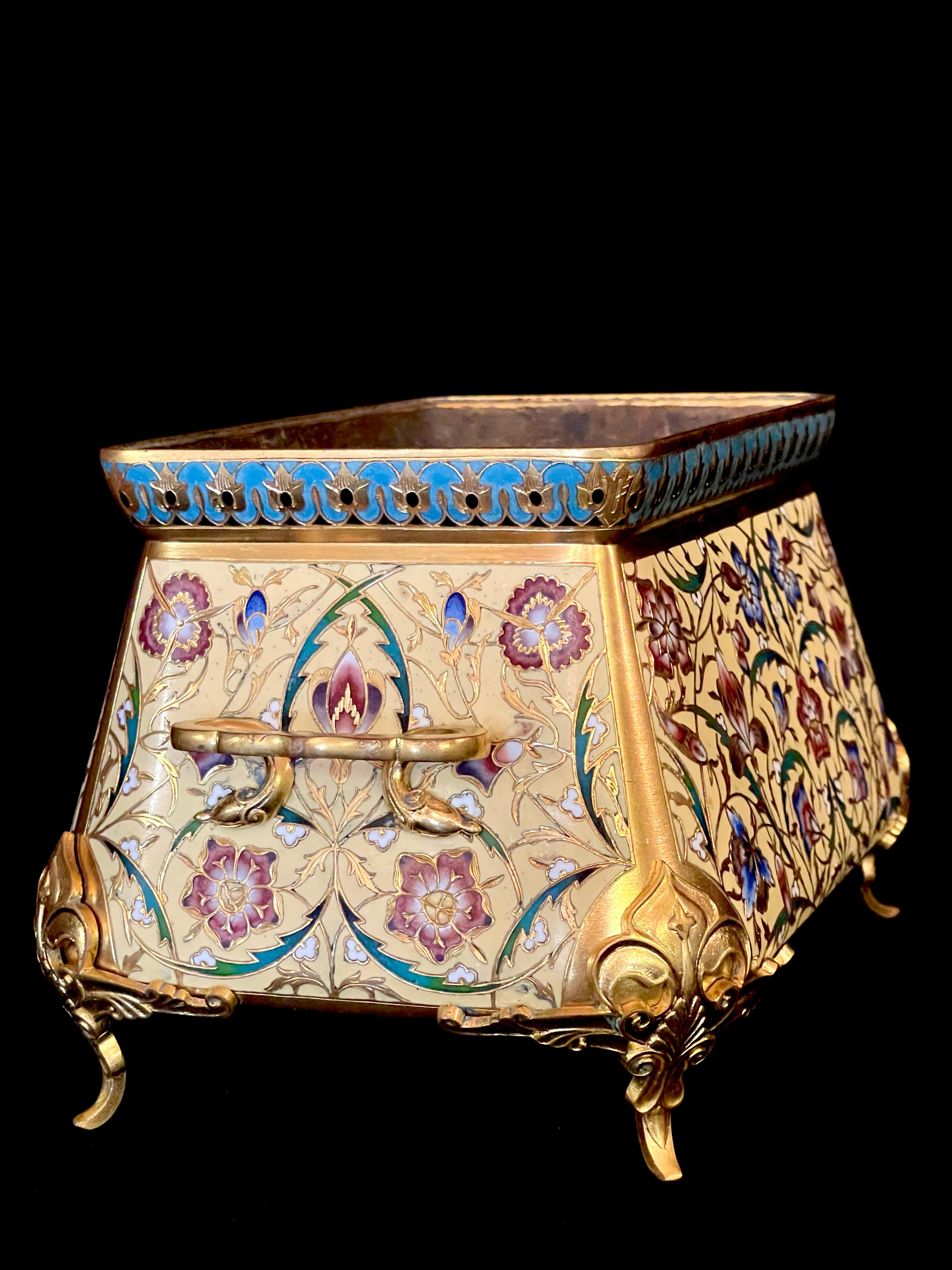 F. Barbedienne French Ormolu and Champlevé Enamel Jardinière In Good Condition For Sale In New York, NY
