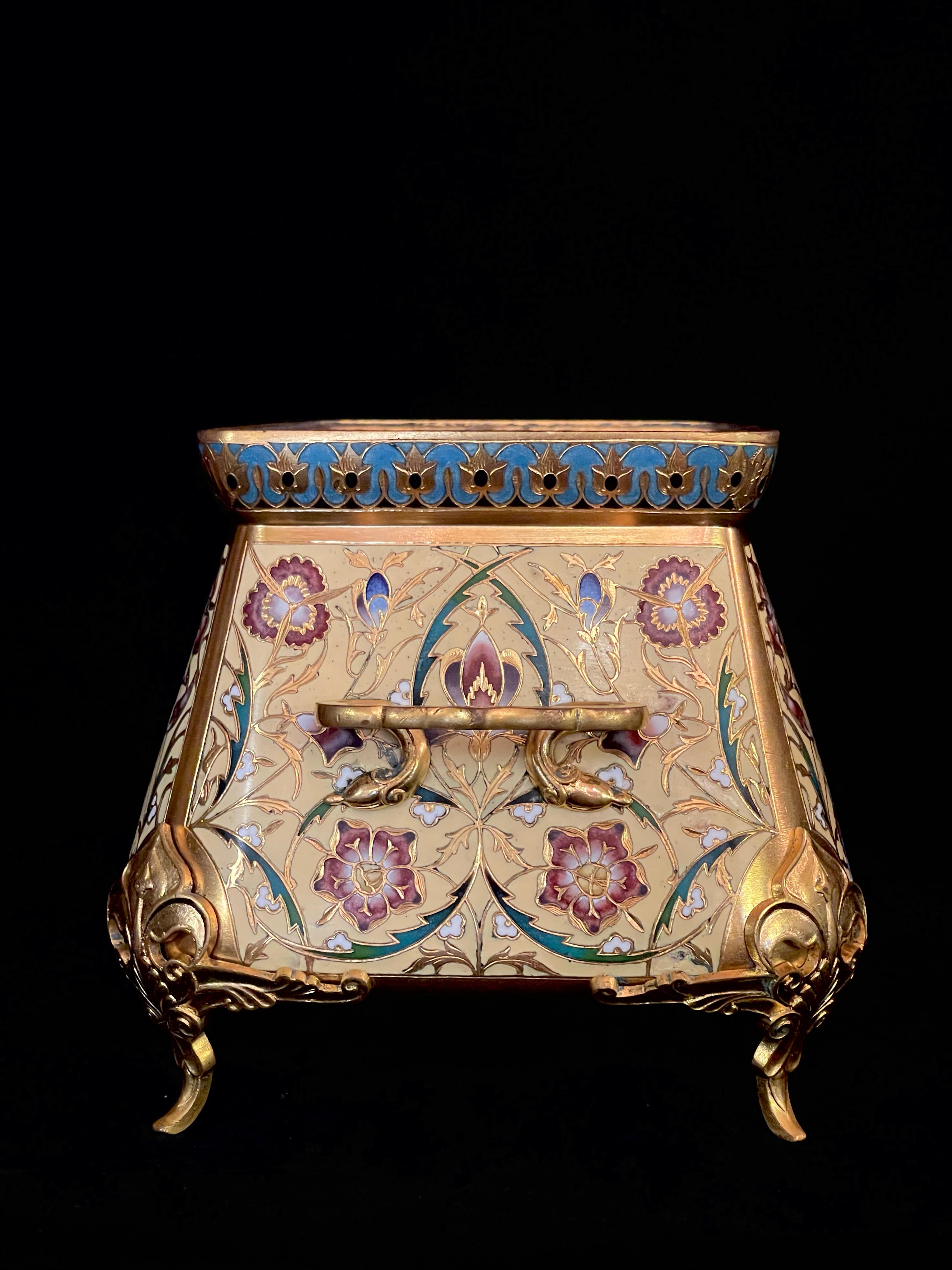19th Century F. Barbedienne French Ormolu and Champlevé Enamel Jardinière For Sale