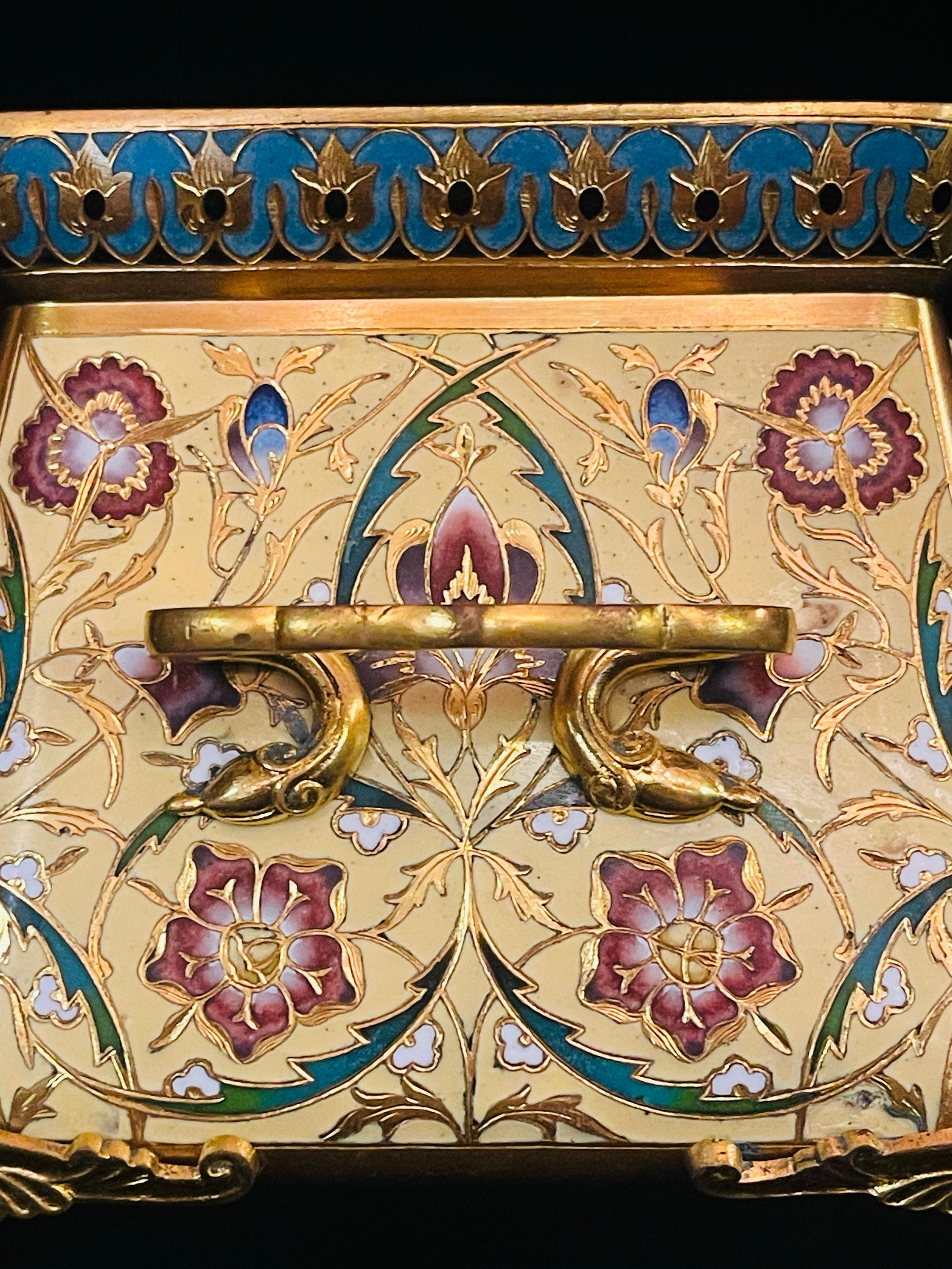 F. Barbedienne French Ormolu and Champlevé Enamel Jardinière For Sale 1