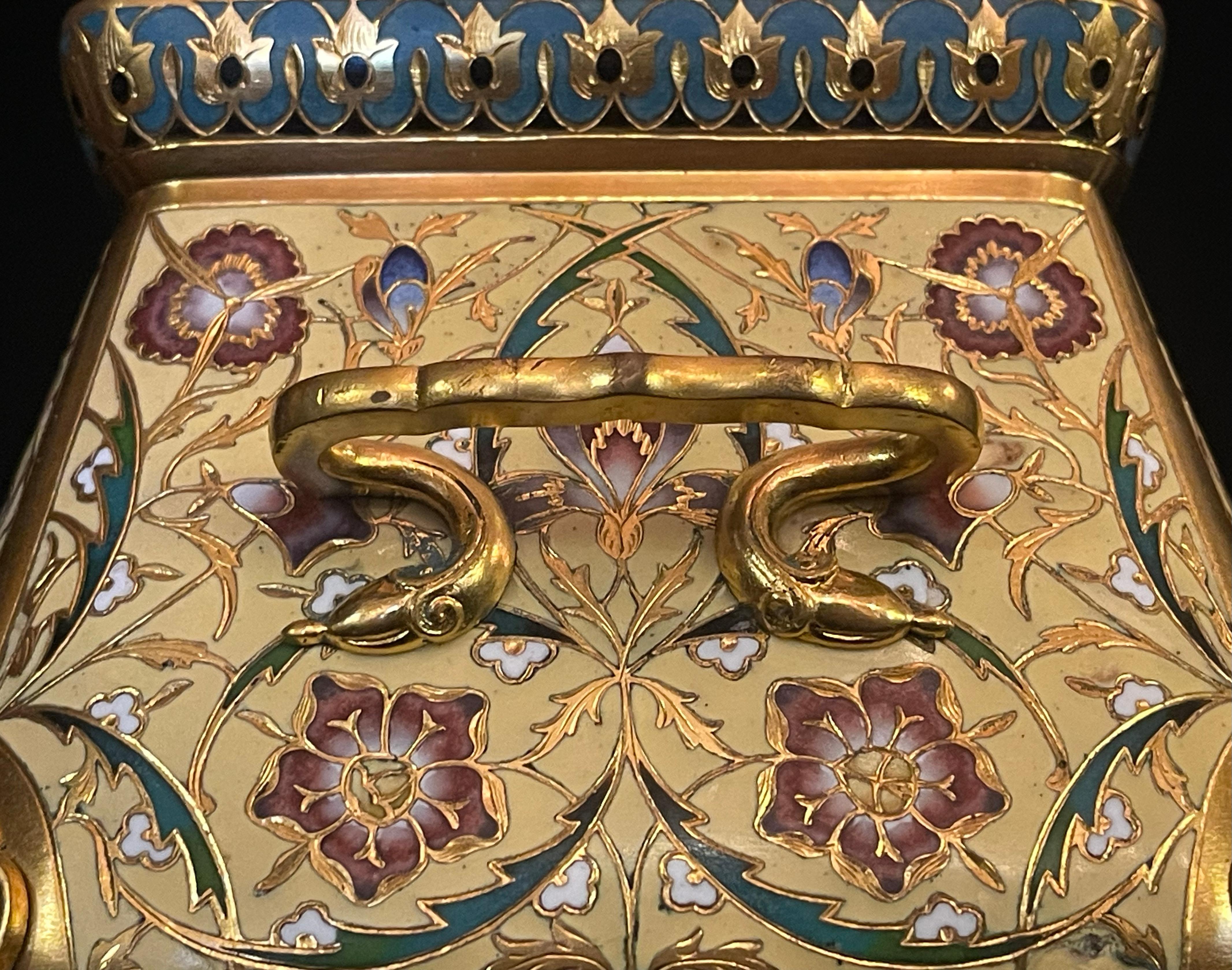 F. Barbedienne French Ormolu and Champlevé Enamel Jardinière For Sale 2