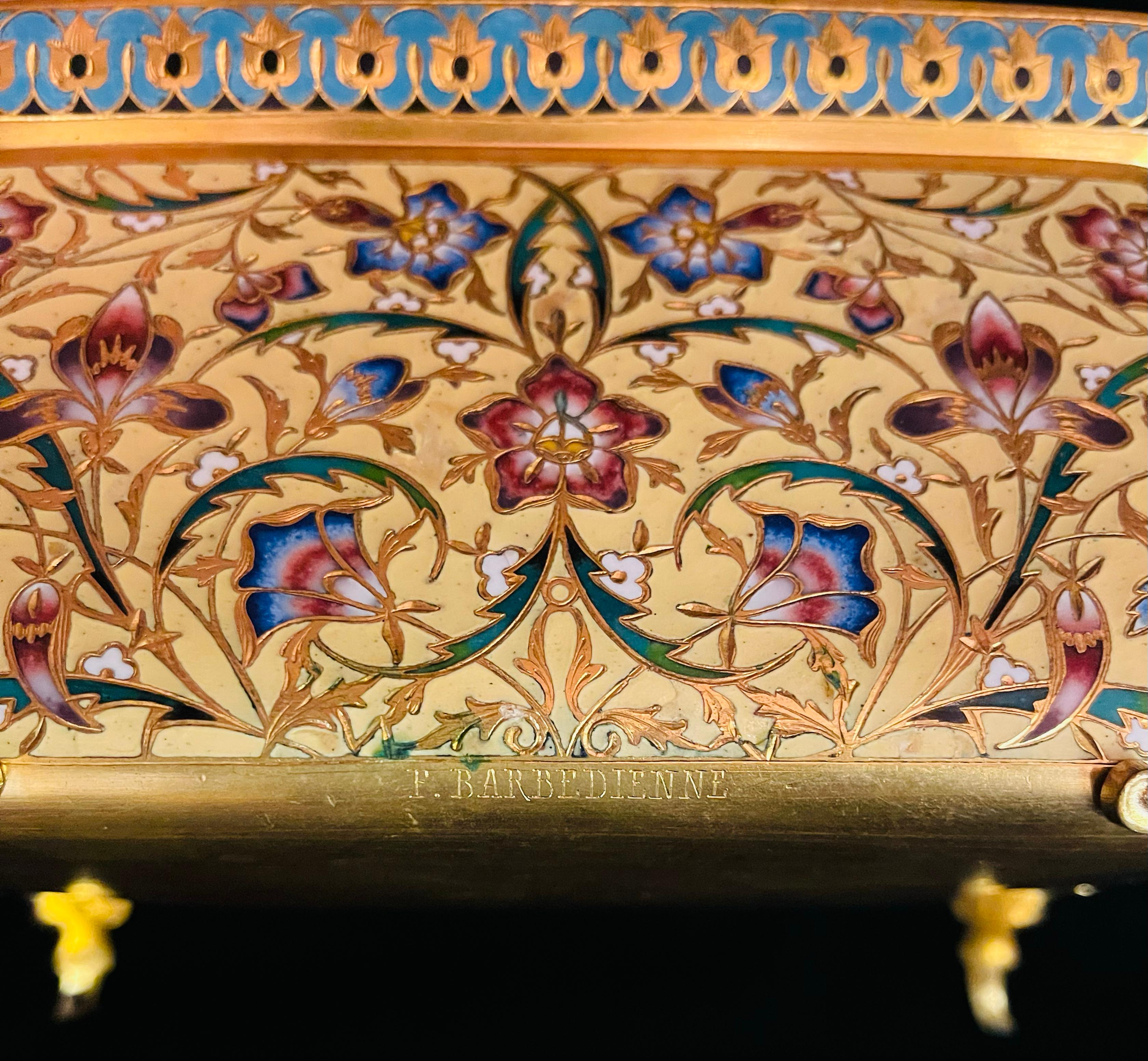 F. Barbedienne French Ormolu and Champlevé Enamel Jardinière For Sale 3