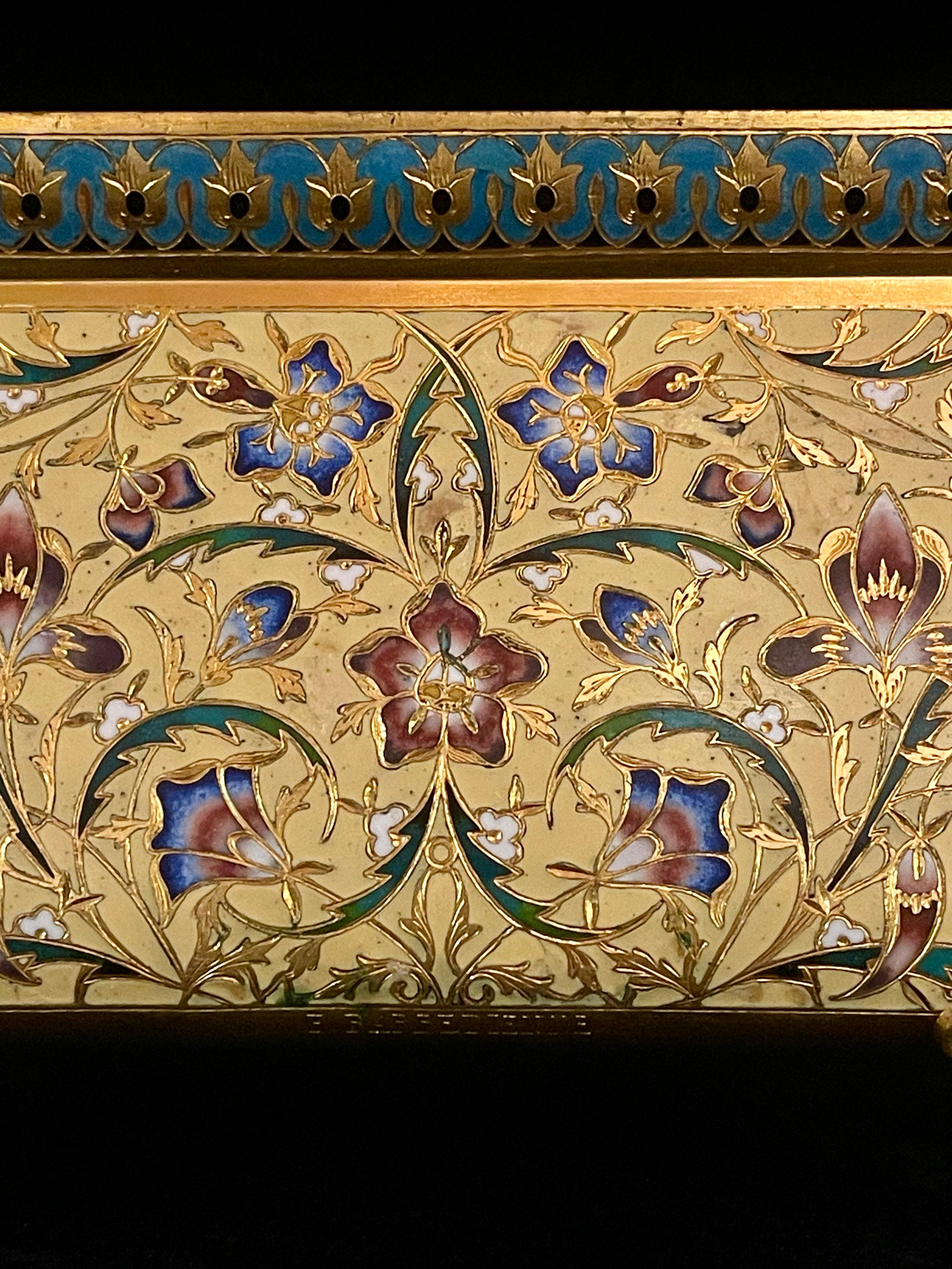 F. Barbedienne French Ormolu and Champlevé Enamel Jardinière For Sale 4