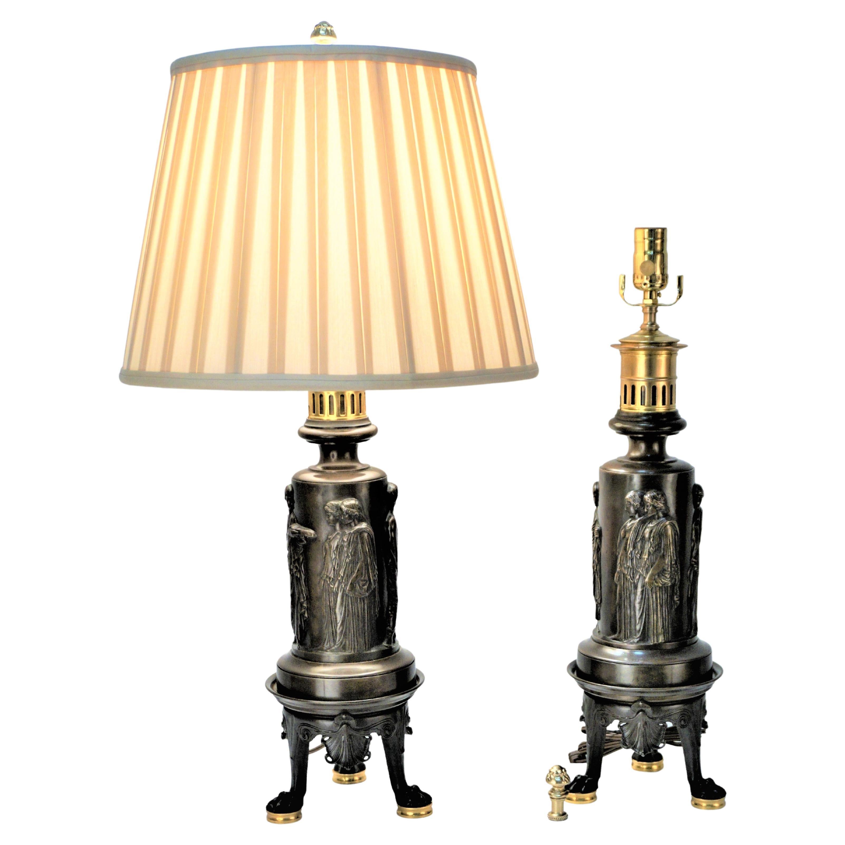F. Barbedienne Pair of 19th Century Electrified Oil Lamps