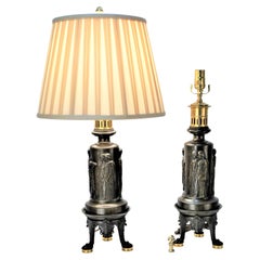 F. Barbedienne Pair of 19th Century Electrified Oil Lamps
