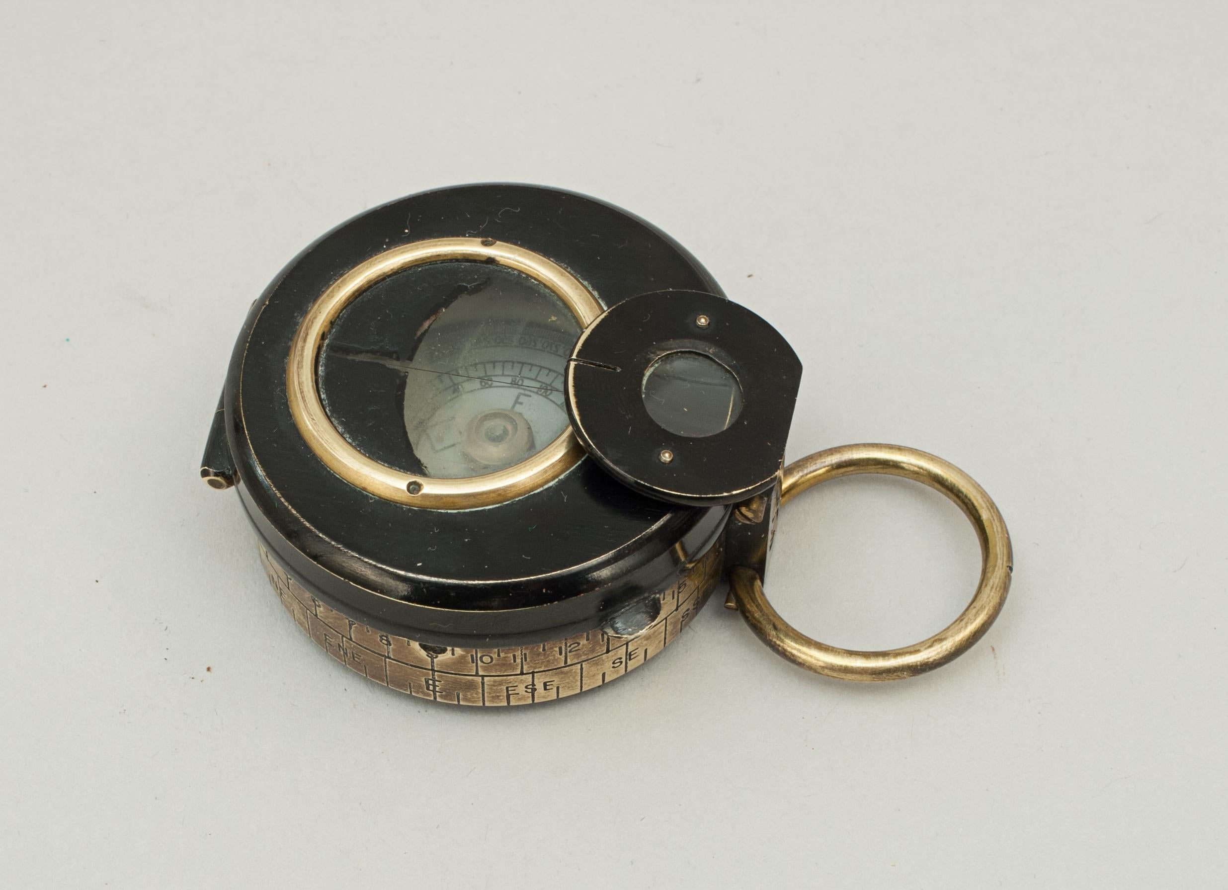 Brass F Barker & Son Lensatic Marching Compass