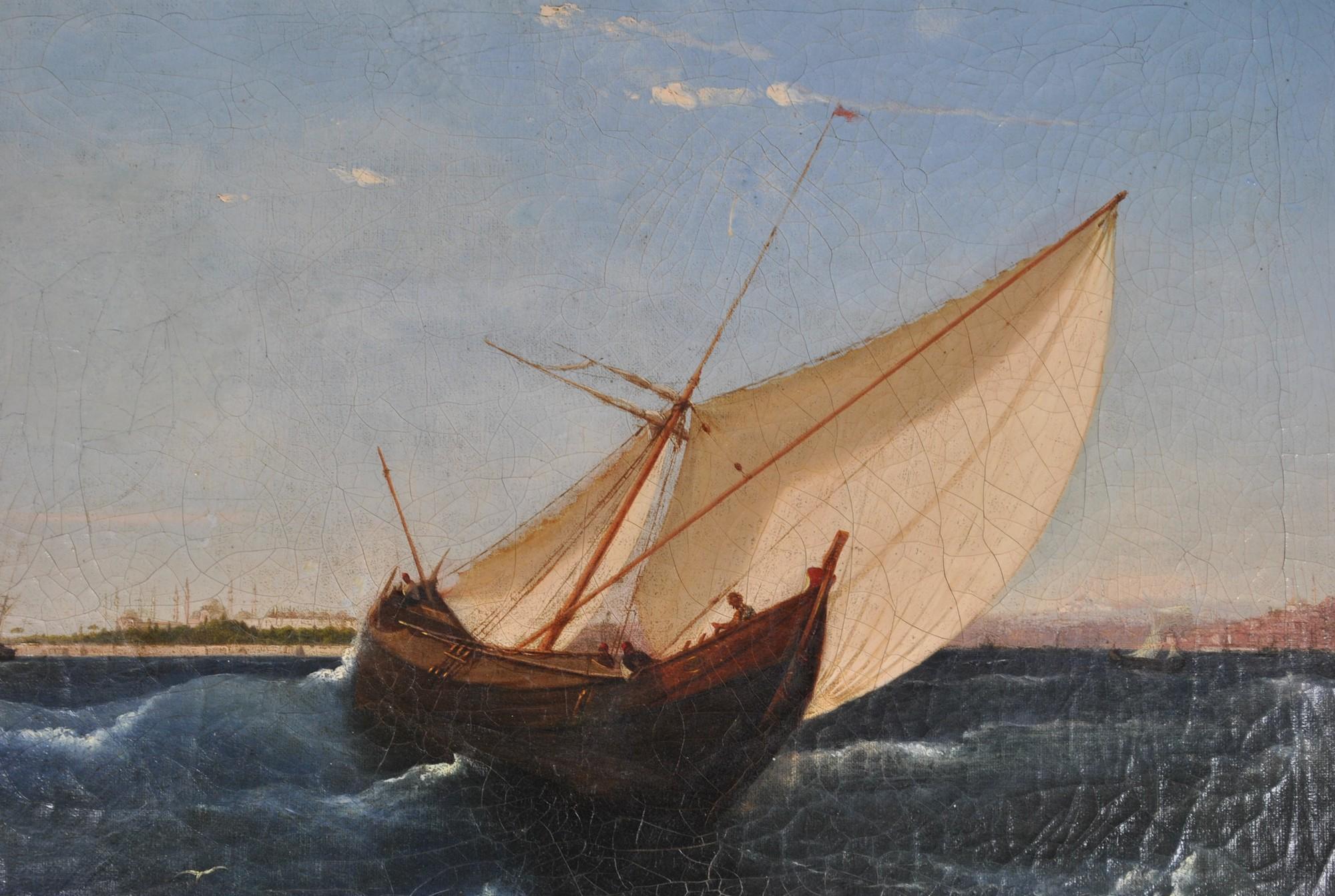 Paint F Berré, Hst Ship in Front of Constantinople, XIXth Century For Sale