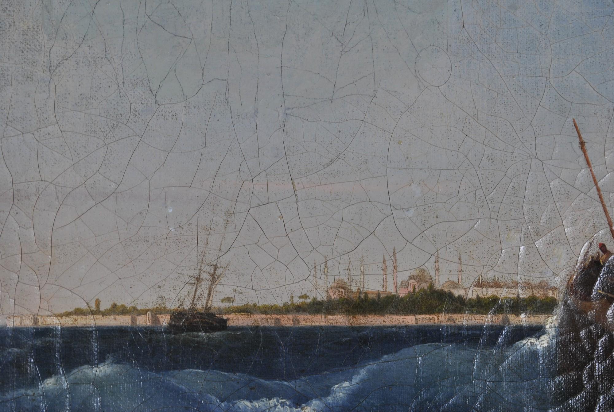F Berré, Hst Ship in Front of Constantinople, XIXth Century For Sale 2
