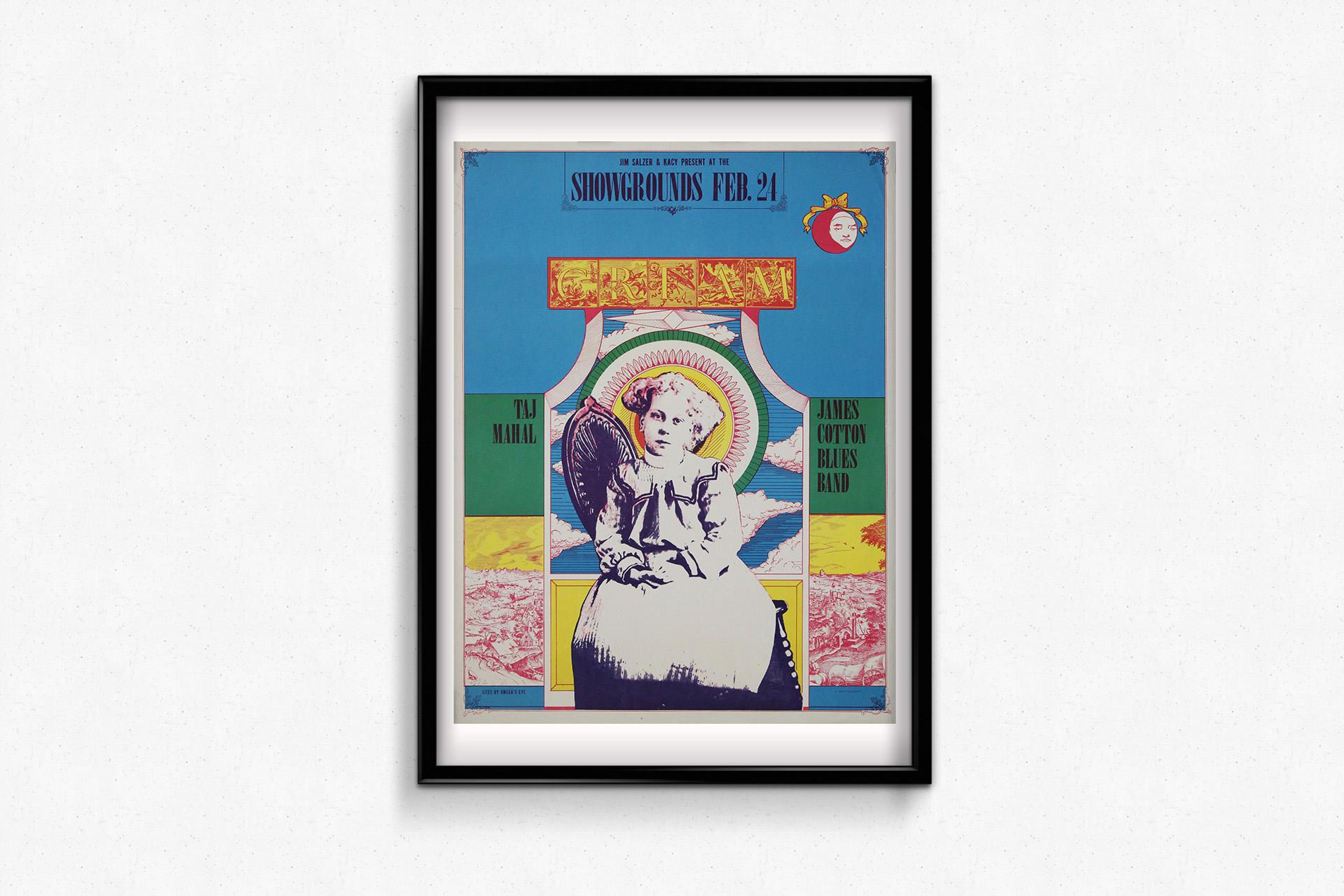 Affiche de concert psychédélique crème originale de F. Bettencourt en vente 3