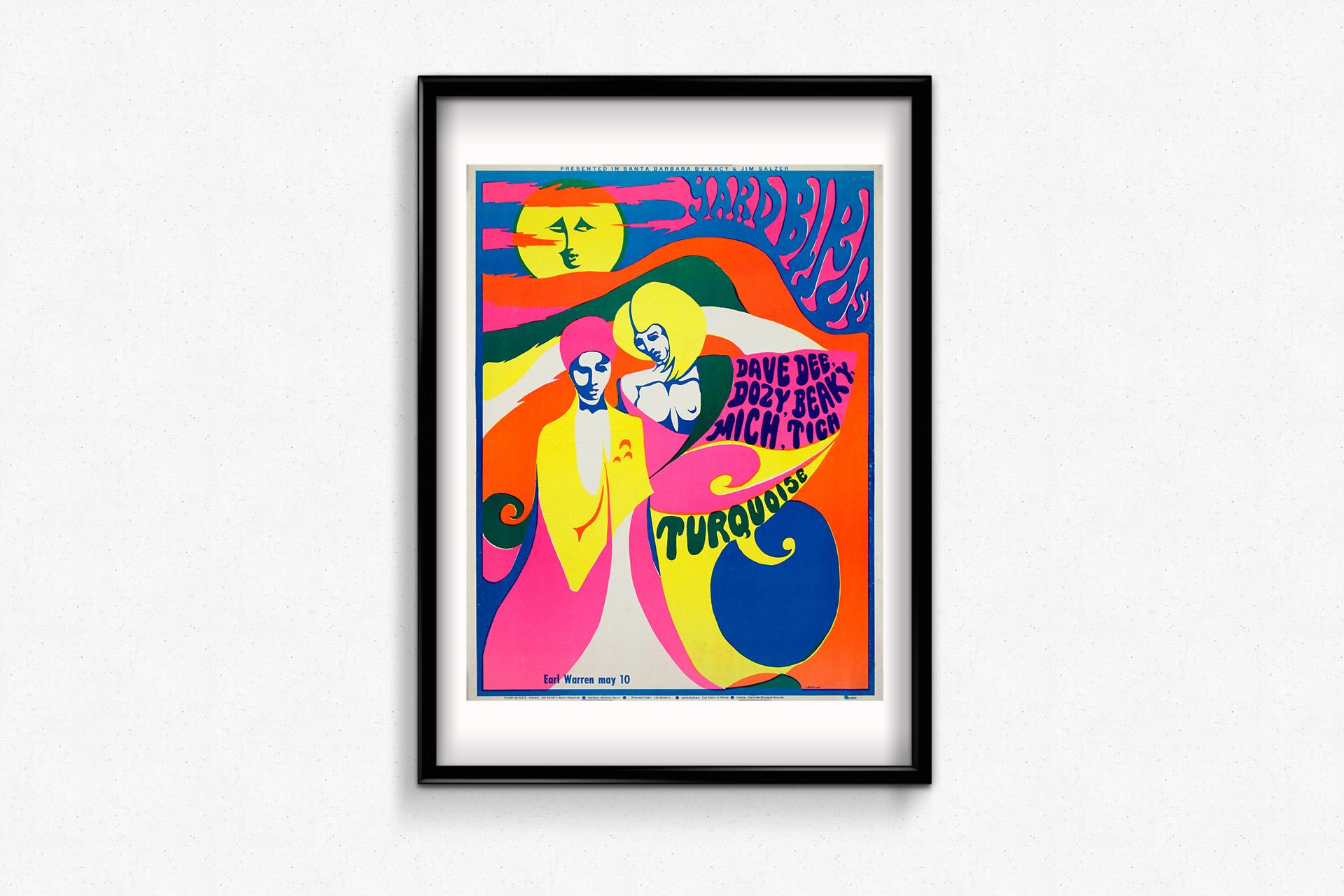 póster psicodélico original del concierto de los Yardbirds diseñado por F. Bettencourt en venta 1