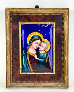 19th Century Limoges Painted Enamel on Copper Madonna and Child