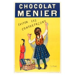 F. Bouisset, Original Art Nouveau Poster, Chocolat Menier, Cocoa, Umbrella, 1893