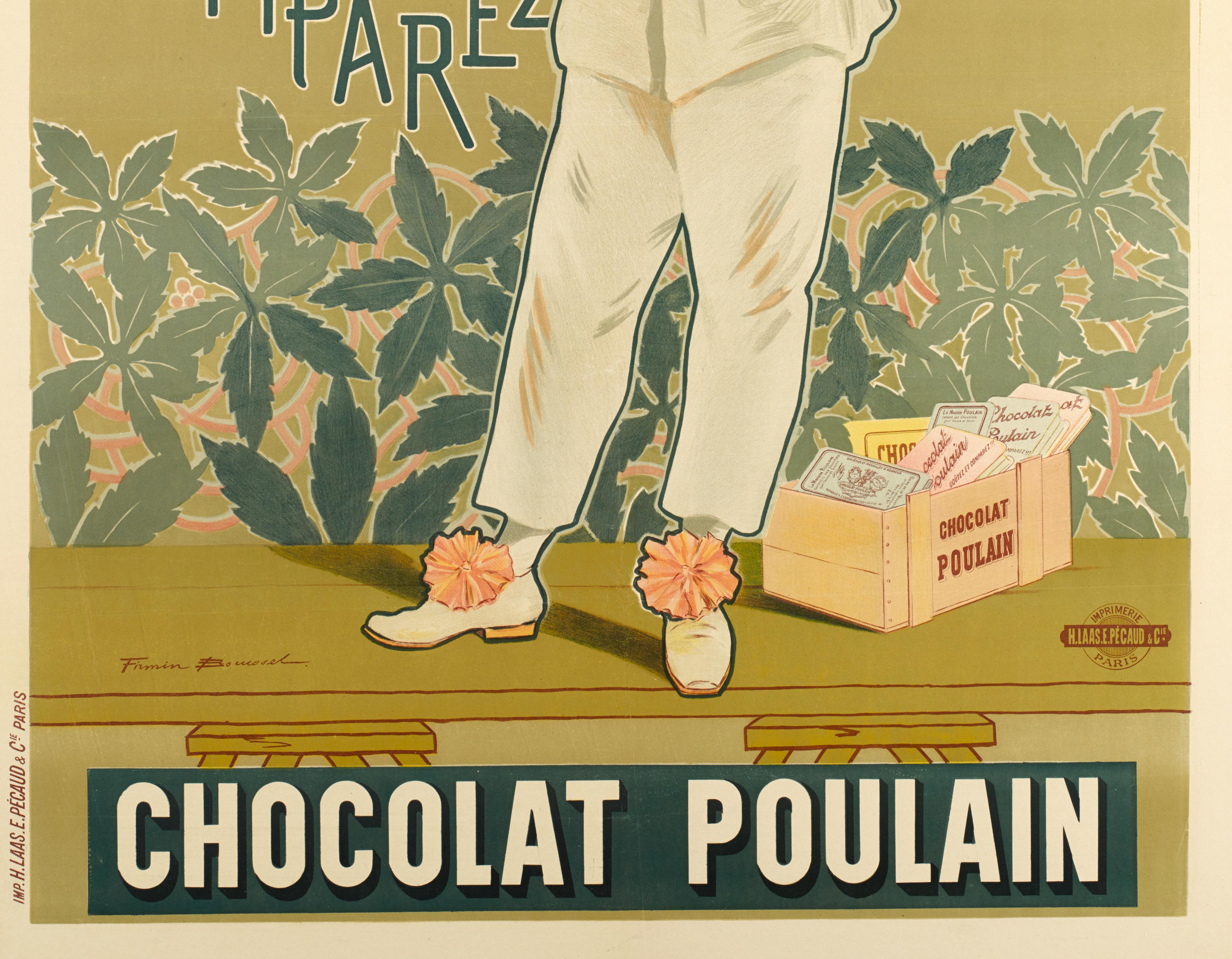 F. Bouisset, Original-Poster im Jugendstil, Chocolat Poulain, Cocoa, Pierrot, 1898 (Belle Époque) im Angebot