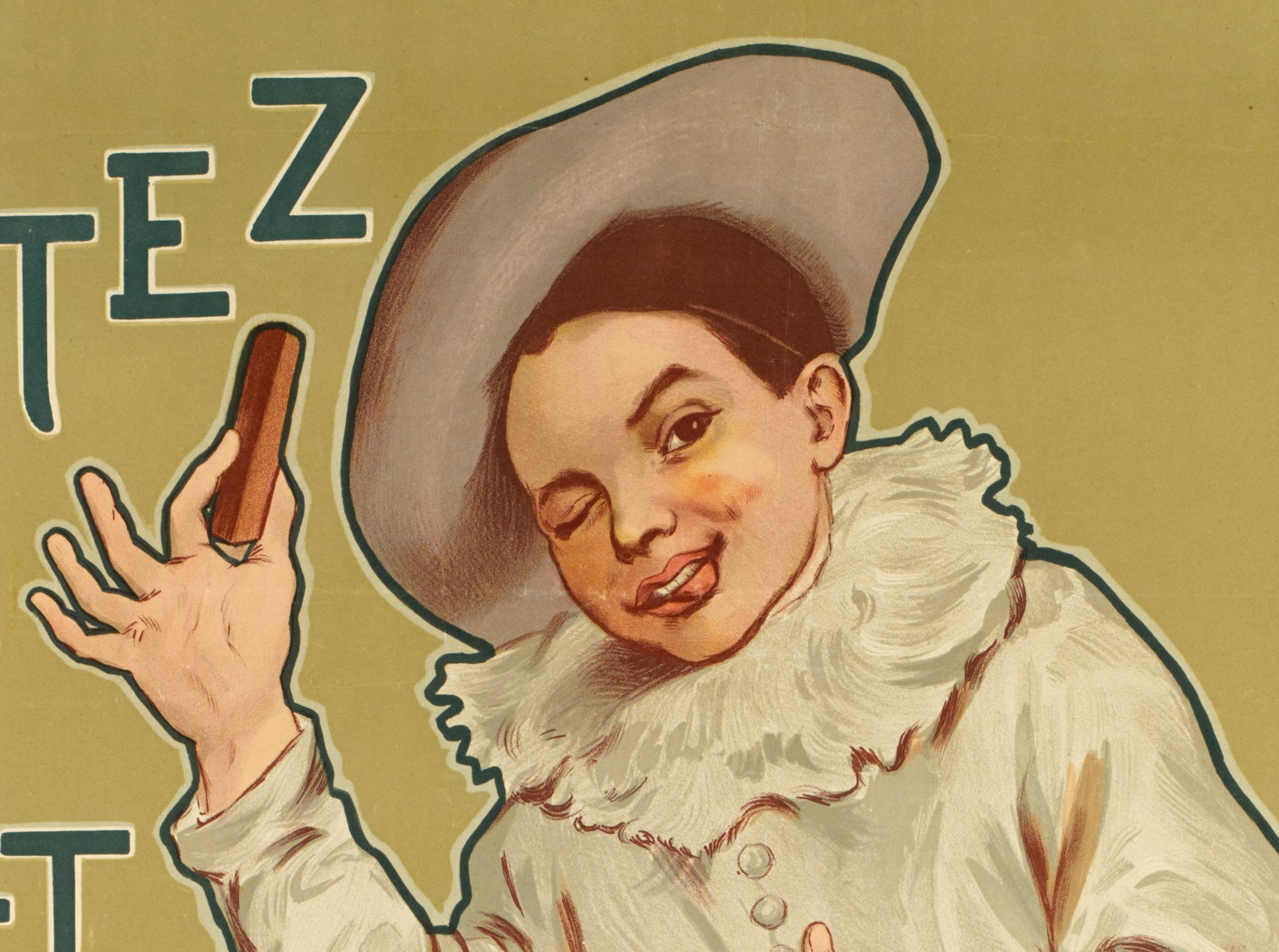 F. Bouisset, Original-Poster im Jugendstil, Chocolat Poulain, Cocoa, Pierrot, 1898 im Zustand „Gut“ im Angebot in SAINT-OUEN-SUR-SEINE, FR