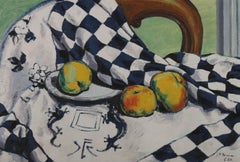 F. Braun  - 1950 Óleo, Manzanas sobre tela a cuadros