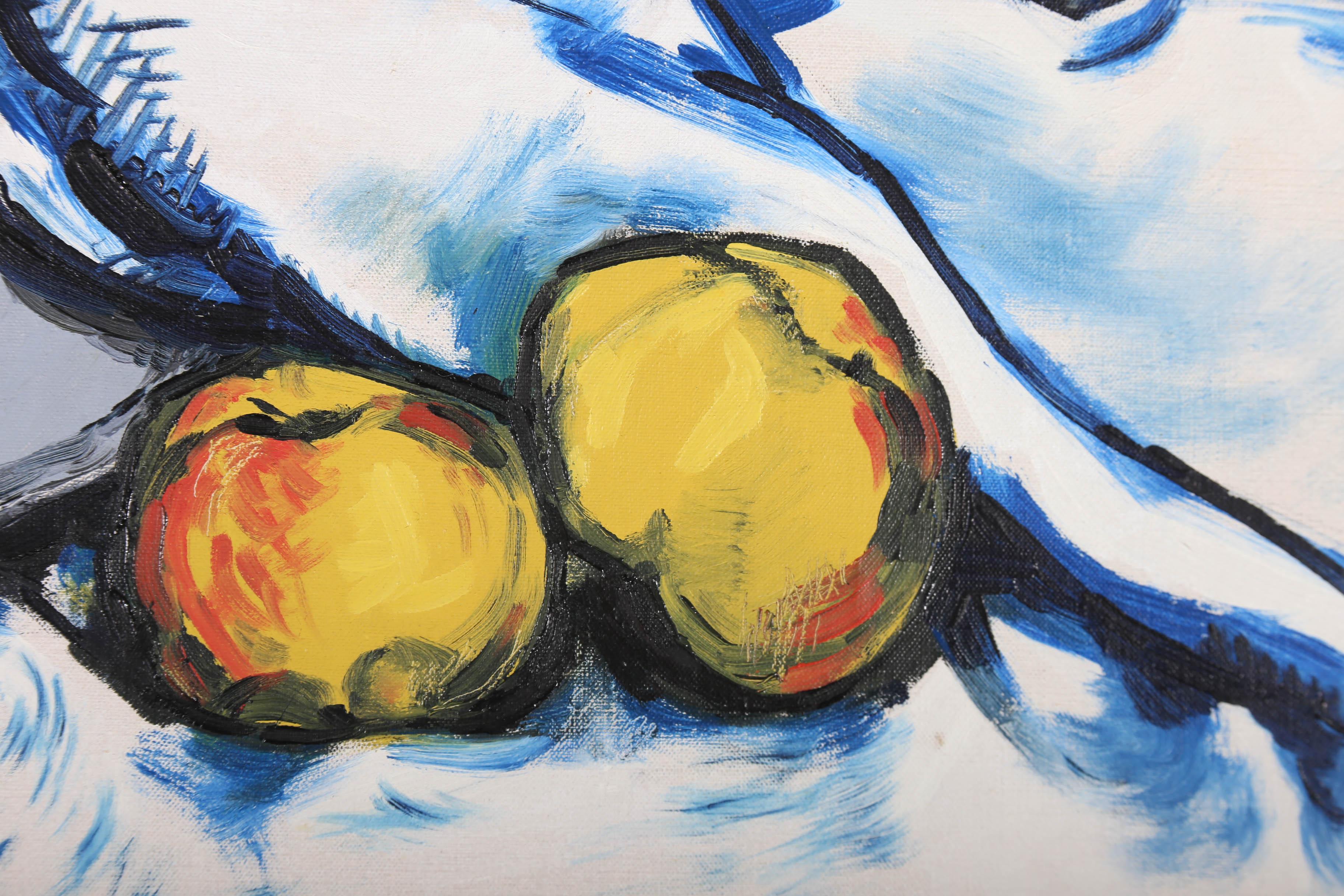 F. Braun After Cezanne - 1949 Oil, Apples with Tablecloth For Sale 3