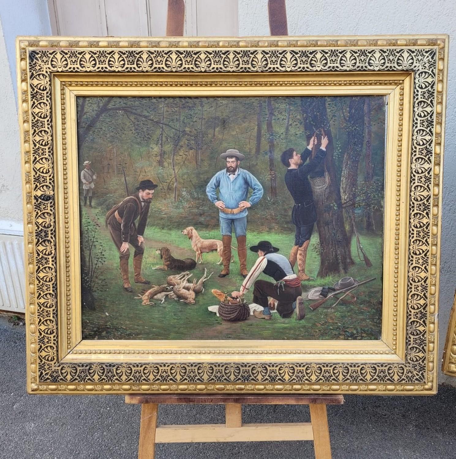 Paire de peintures de F Brillaud, Scènes de chasse, XIXe siècle Bon état - En vente à MARSEILLE, FR