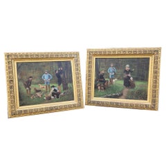 Antique F Brillaud, Pair of Paintings, Hunting Scenes, XIXth Century