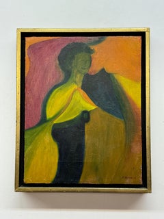 Retro F Brown Mid-century painting of colorful figure