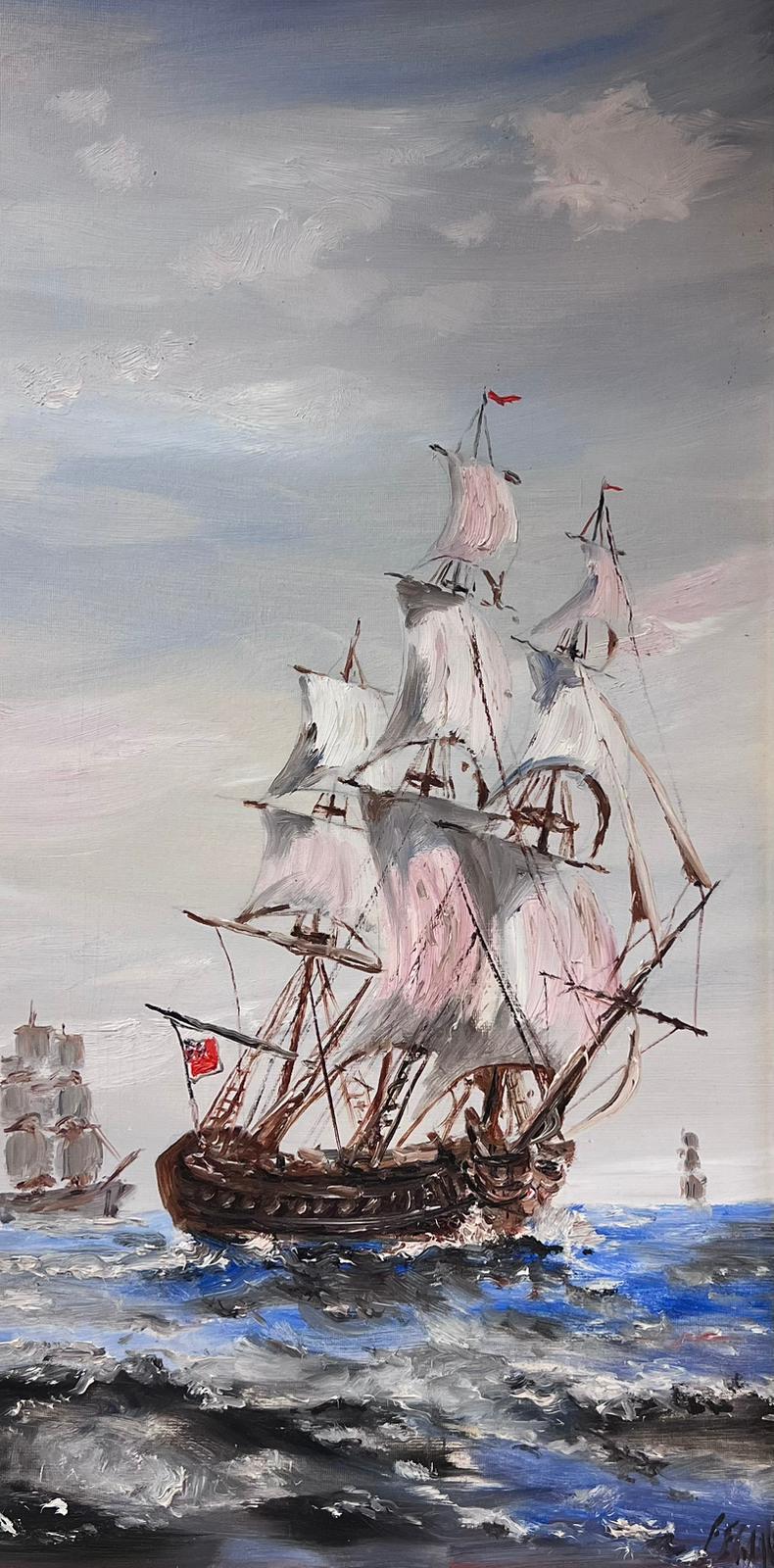 Großes historisches Marine-Ölgemälde Classic Tall Sailing Ship on High Seas  – Painting von F. C. Fagan