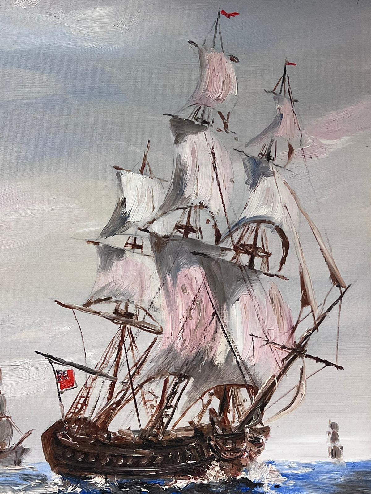 Large Historical Naval Oil Painting Classic Tall Sailing Ship on High Seas  For Sale 2