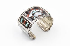 F. C. Gasper Native American Zuni Inlay Face Turquoise Silver Cuff Bracelet