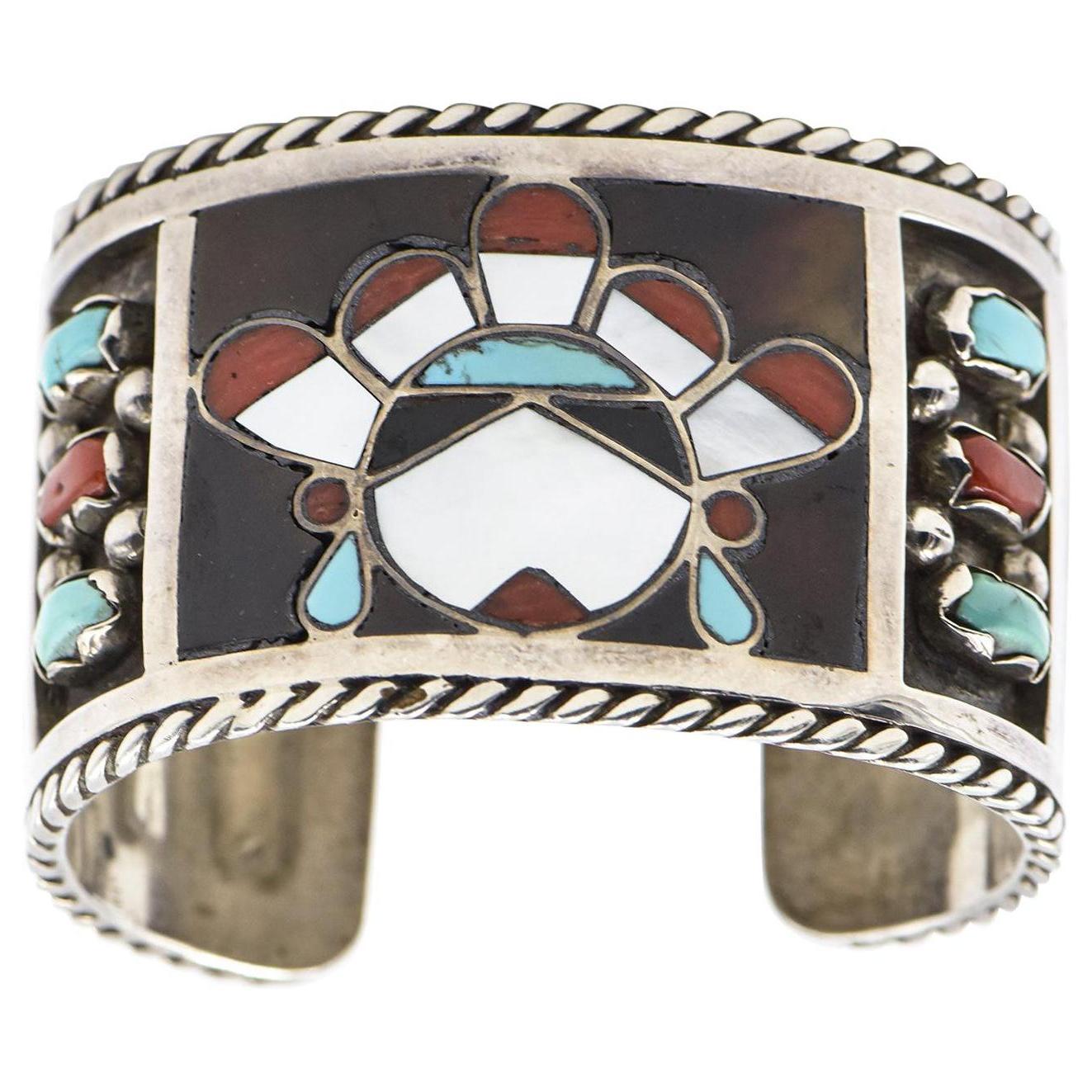 Vintage Signed Old Pawn Zuni Sterling Silver, Opal, and Red Jasper 