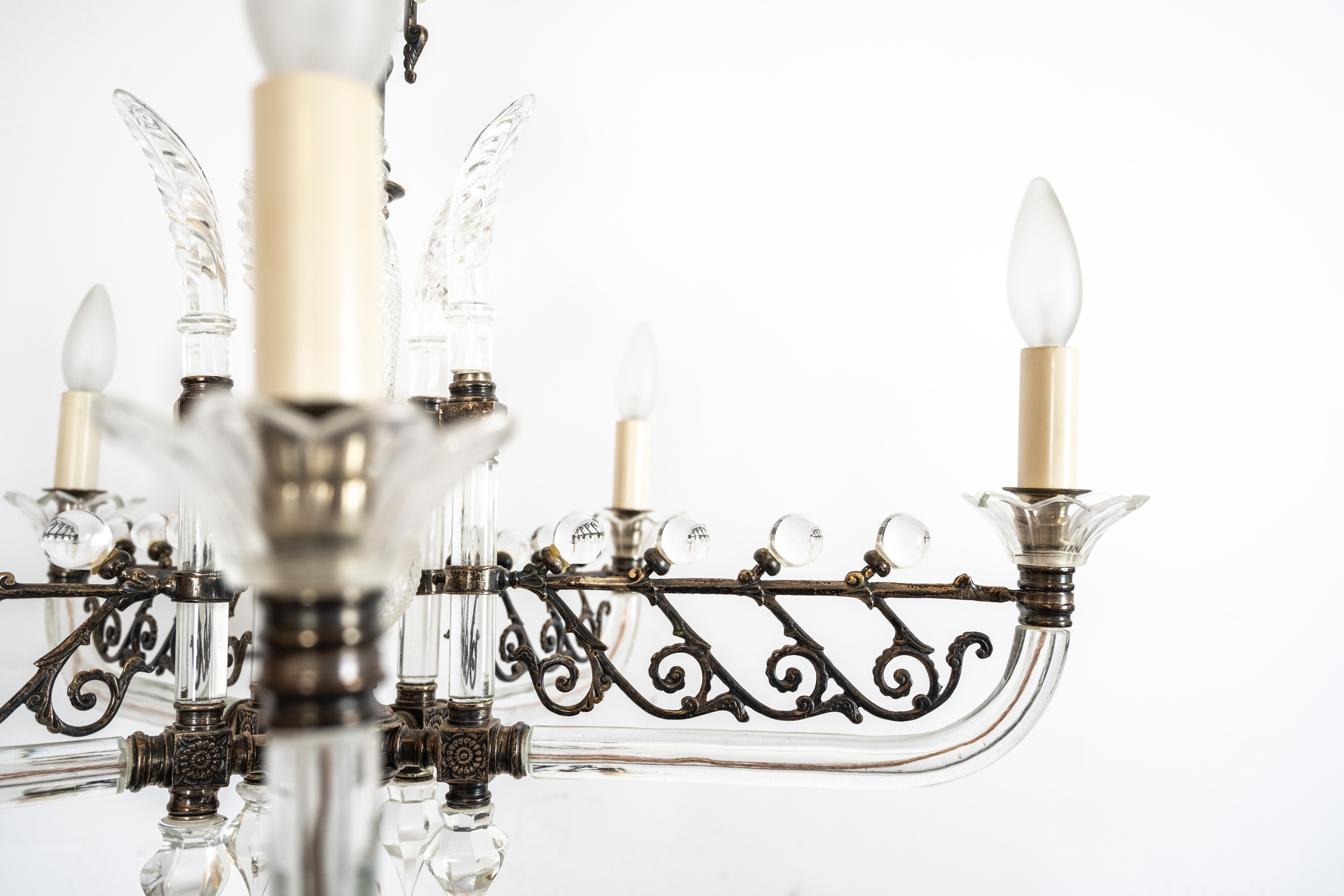 European F & C Osler Chandelier Silver and Glass 5 Light For Sale