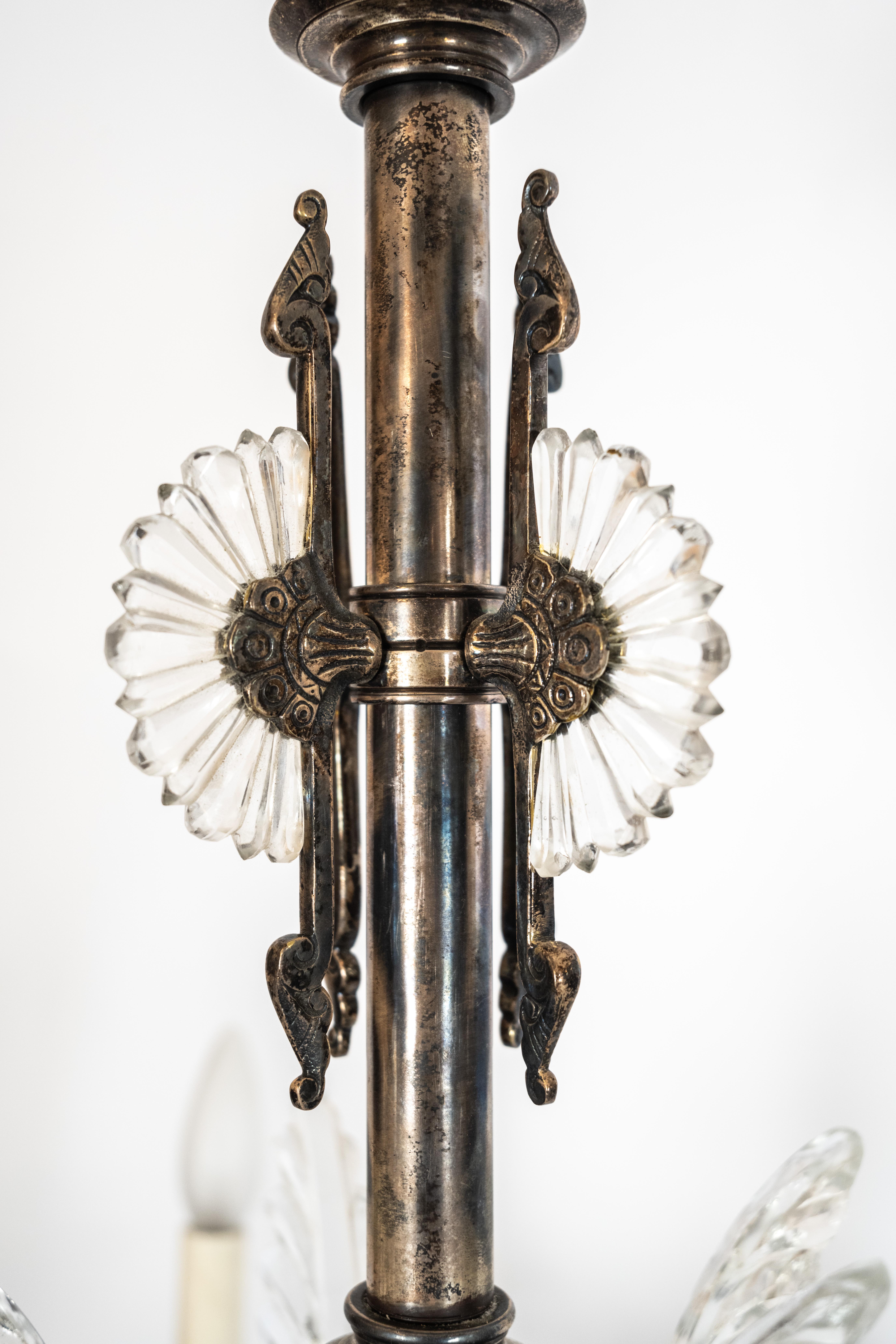 F & C Osler Chandelier Silver and Glass 5 Light In Good Condition For Sale In New York, NY