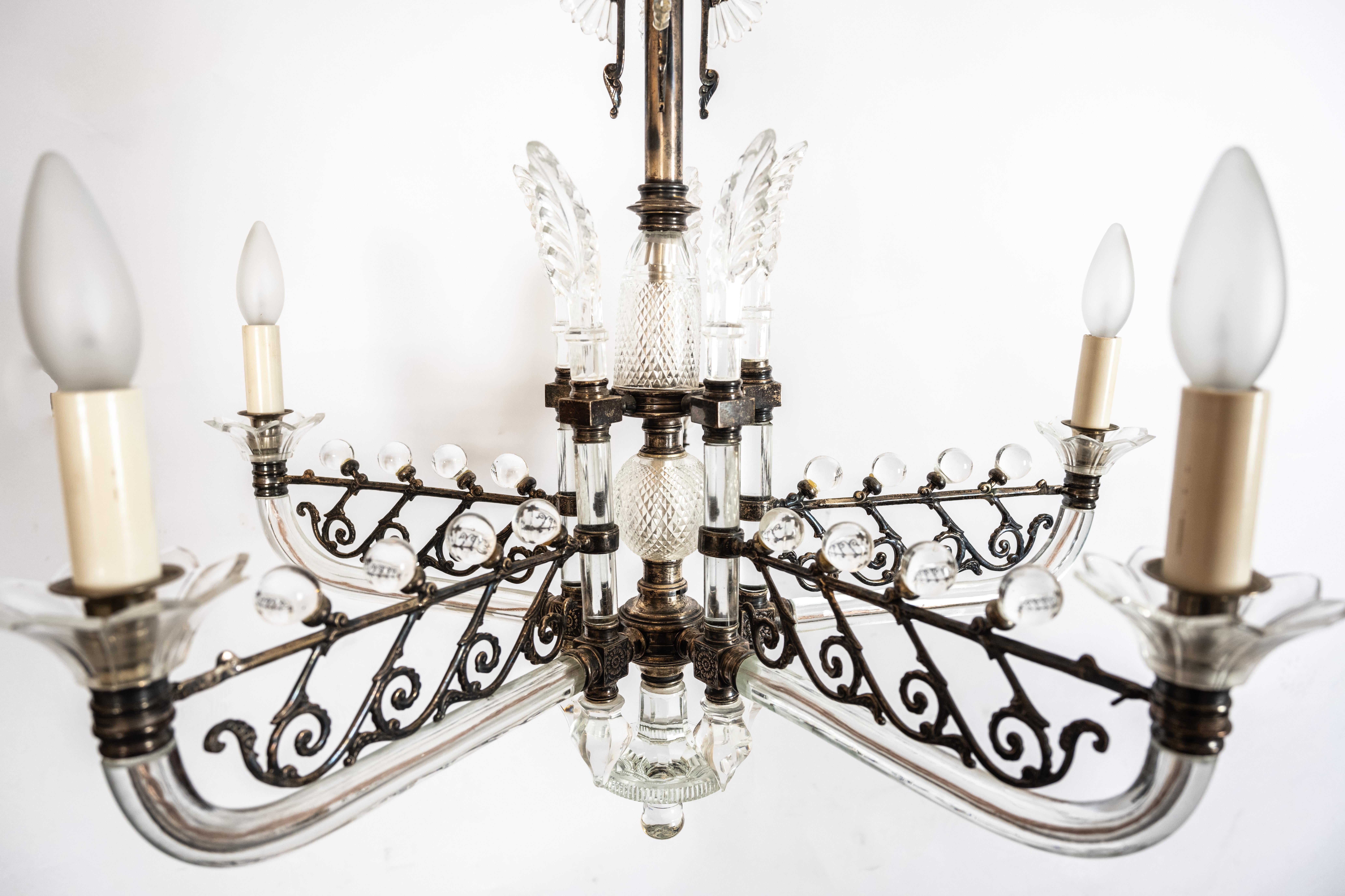 Early 20th Century F & C Osler Chandelier Silver and Glass 5 Light For Sale