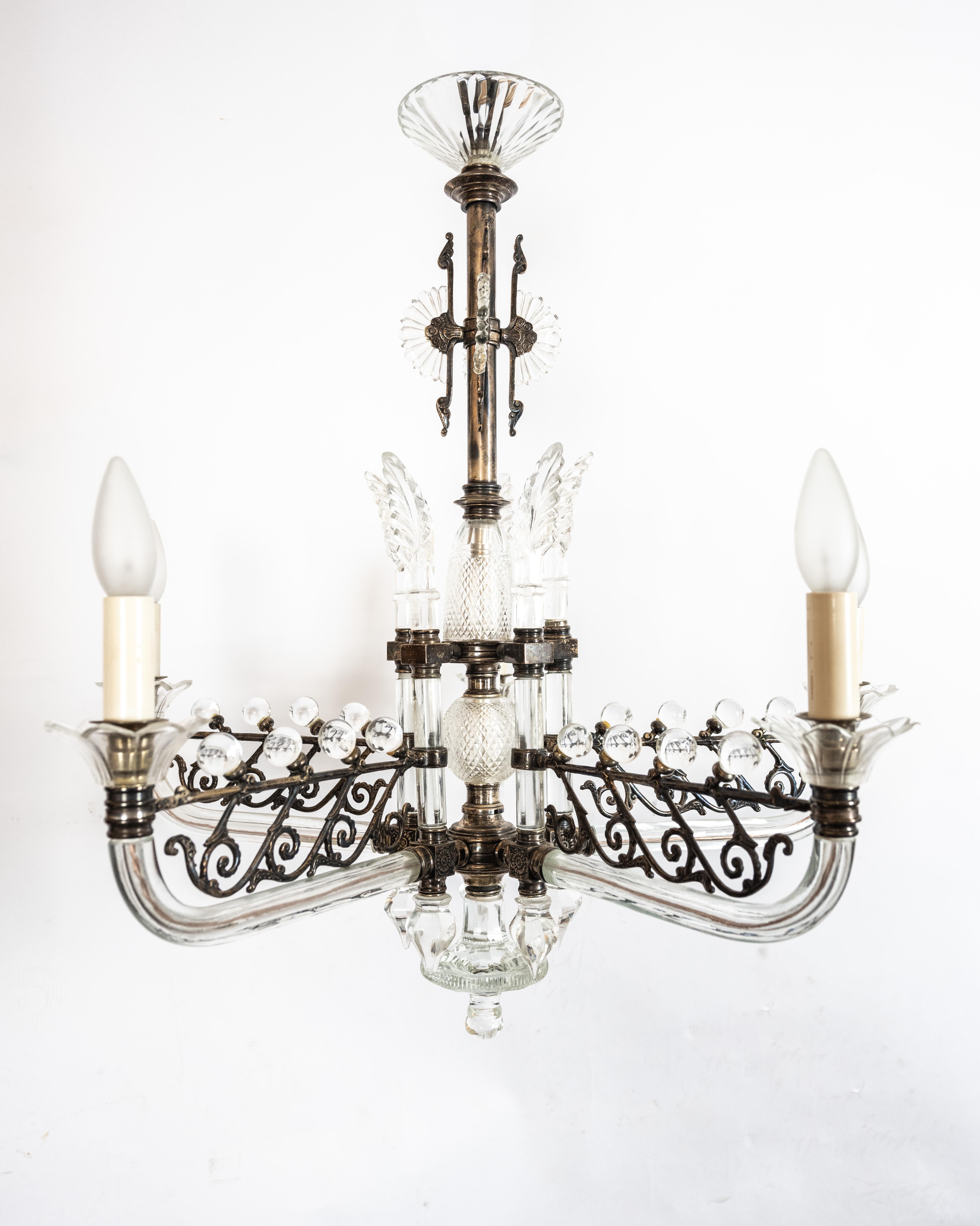 F & C Osler Chandelier Silver and Glass 5 Light For Sale 1